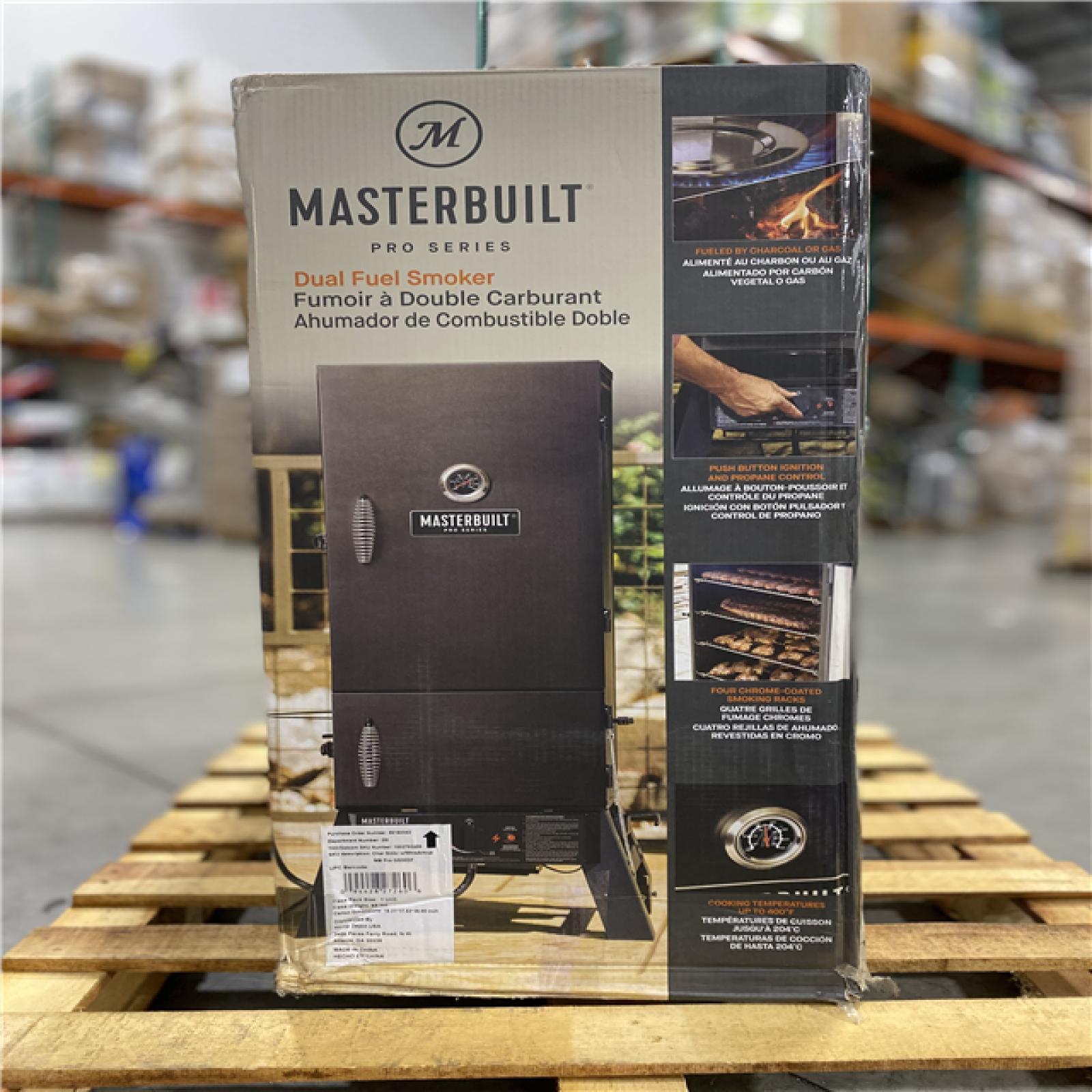 DALLAS LOCATION - Masterbuilt 30 in. Dual Fuel Propane Gas and Charcoal Smoker in Black PALLET -(2 UNITS)