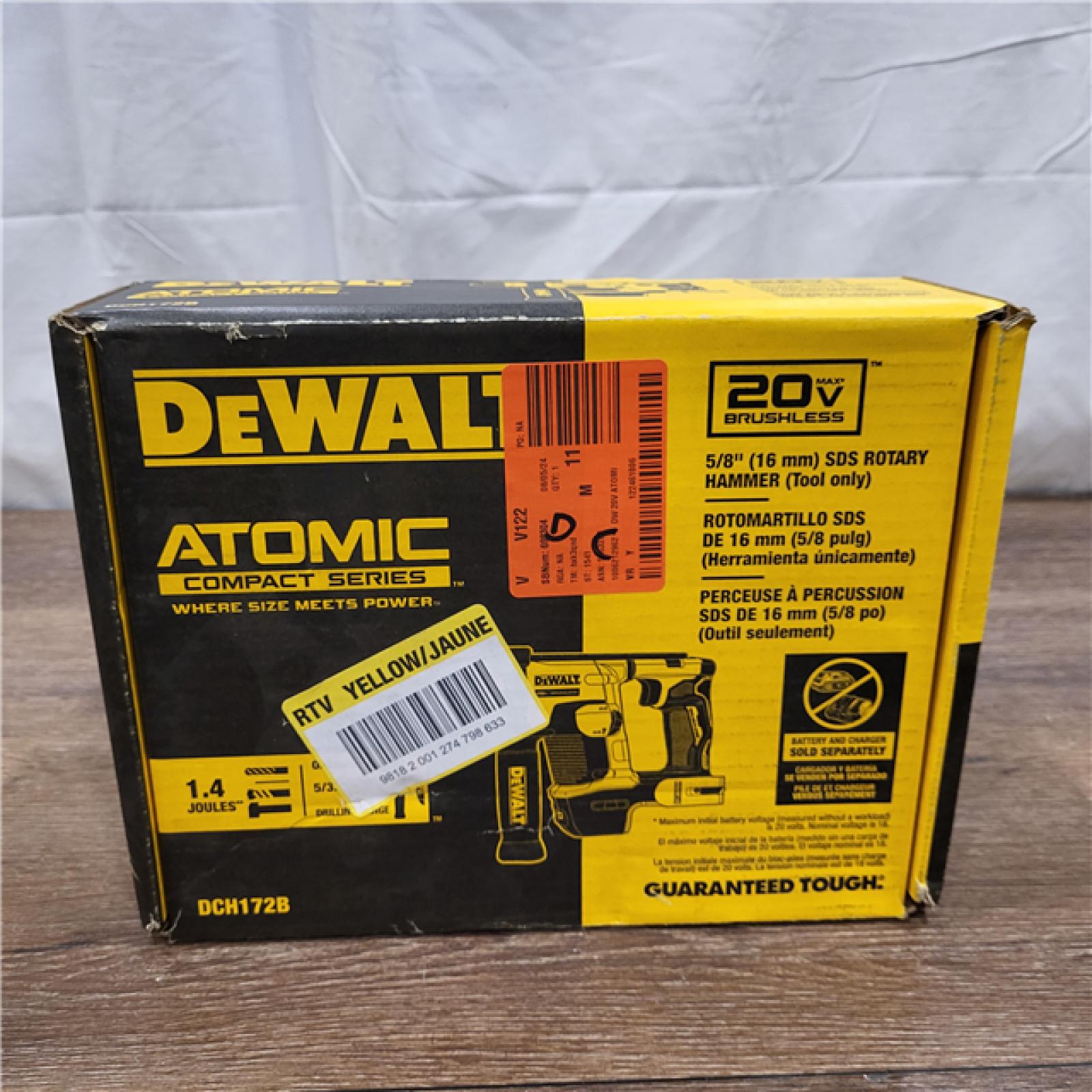 AS-IS Dewalt DCH172B MAX Atomic 20V 5/8 Inch Brushless Cordless SDS Plus Rotary Hammer (Tool Only)