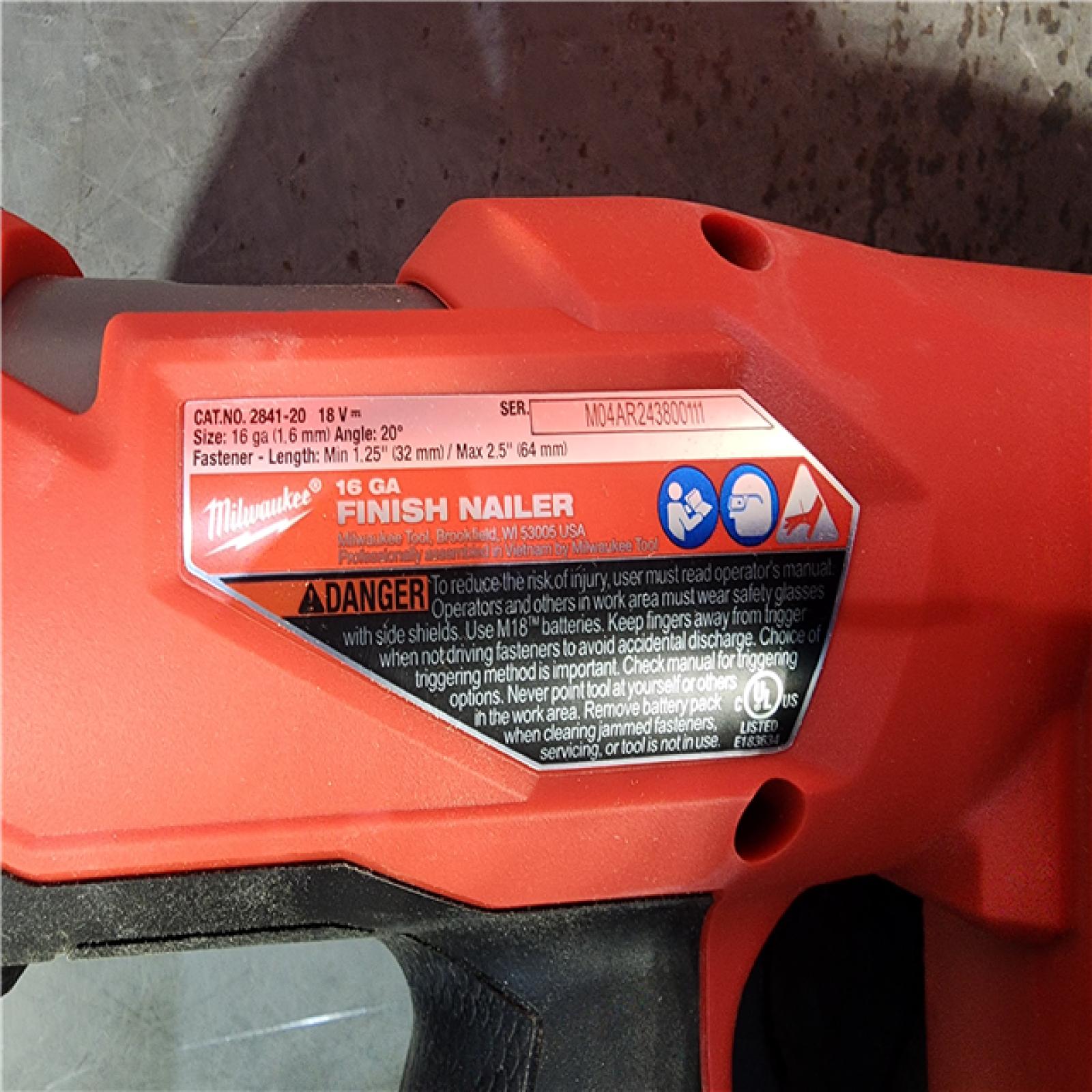 HOUSTON LOCATION - AS-IS Milwaukee 2841-20 18V Cordless Gen II 16 Gauge Angled Finish Nailer (Tool Only)