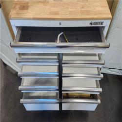 CALIFORNIA AS-IS HUSKY 46 IN 9-DRAWER  MOBILE WORKBENCH WITH SOLID WOOD TOP