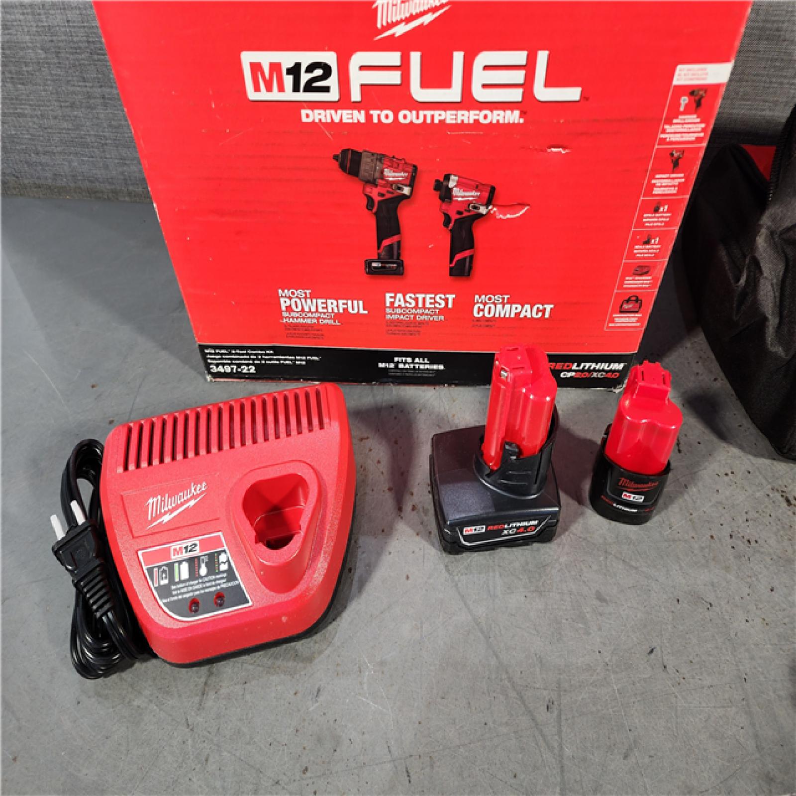 HOUSTON LOCATION - AS-IS Milwaukee 3497-22 12V Brushless Hammer Drill and Impact Driver Combo Kit