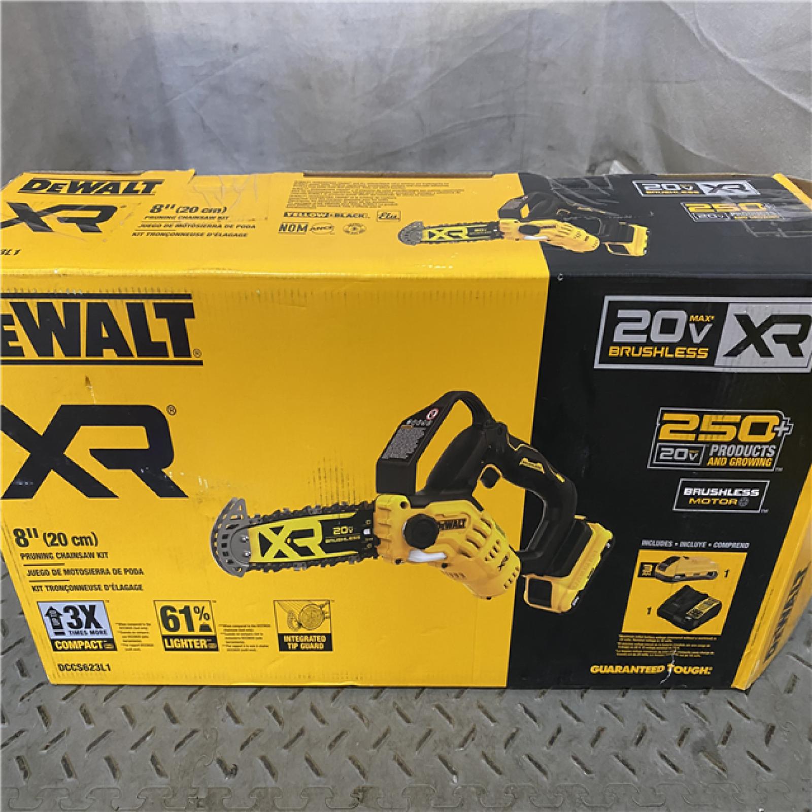 Houston location AS-IS Dewalt 20V Max 8  Pruning Chainsaw Brushless Cordless Kit