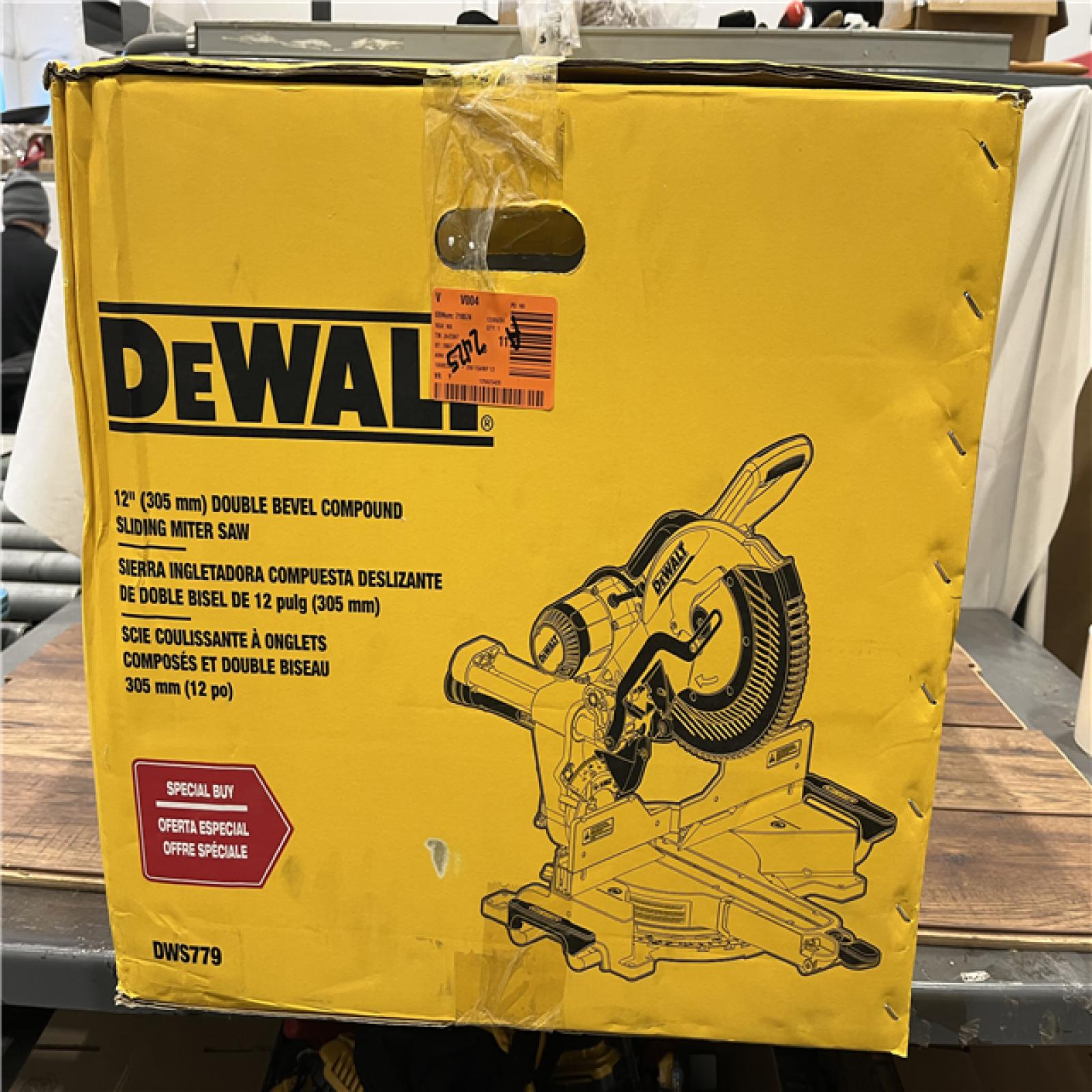 AS-IS DEWALT 15 Amp Corded 12 in. Double Bevel Sliding Compound Miter Saw, Blade Wrench and Material Clamp