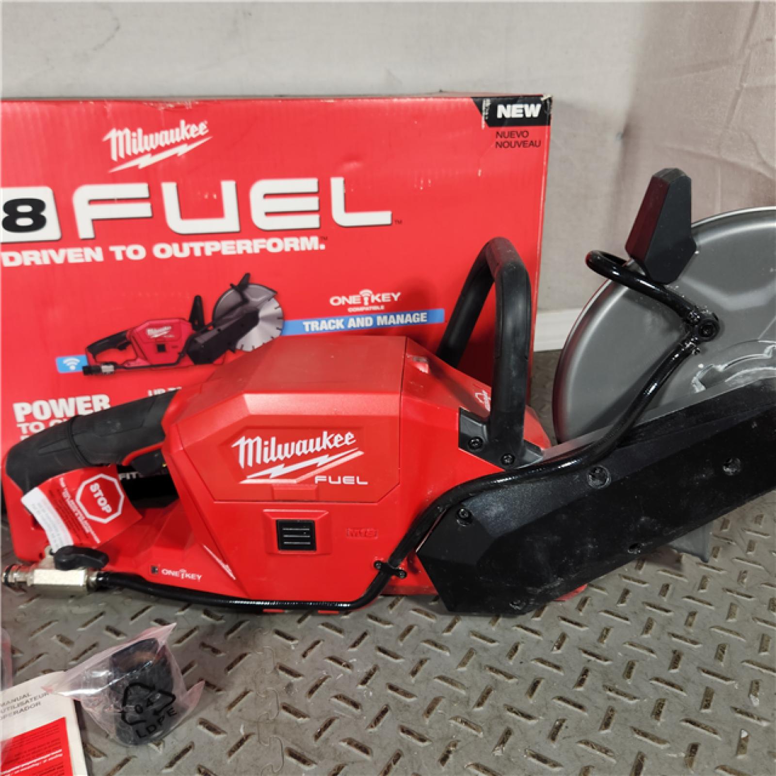 Houston location- AS-IS Milwaukee M18 FUEL 9 Cut-Off Saw with ONE-KEY Bare Tool Appears in new condition