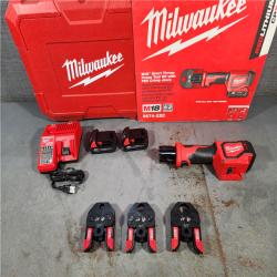 HOUSTON LOCATION - AS-IS M18 18V Lithium-Ion Cordless Short Throw Press Tool Kit with 3 PEX Crimp Jaws (2) 2.0 Ah Batteries and Charger