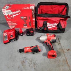 HOUSTON LOCATION - AS-IS (APPEARS LIKE NEW) M12/M18 12/18V Lithium-Ion Cordless 3/8 in. Ratchet and 1/2 in. High Torque Impact Wrench with Friction Ring Combo Kit