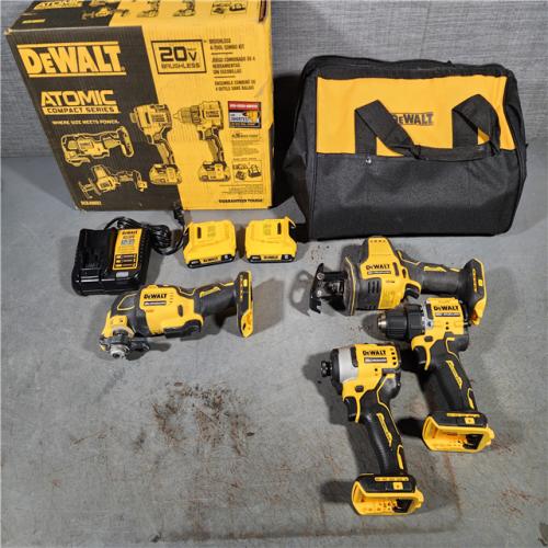 HOUSTON LOCATION - AS-IS DeWalt 20V MAX ATOMIC Cordless Brushless 4 Tool Combo Kit