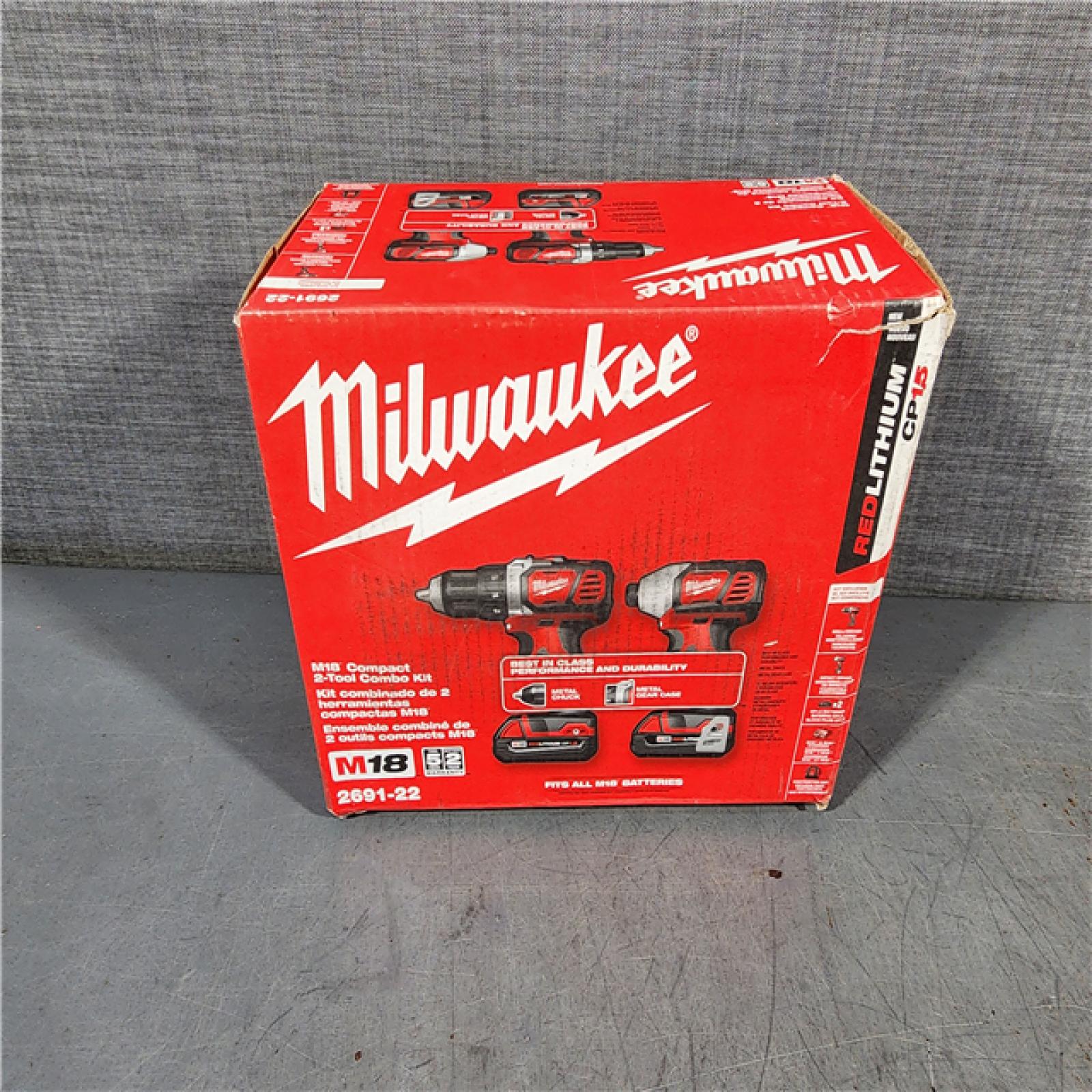 HOUSTON LOCATION - AS-IS Milwaukee M18 18V Cordless Brushed 2 Tool Drill/Driver and Impact Driver Kit