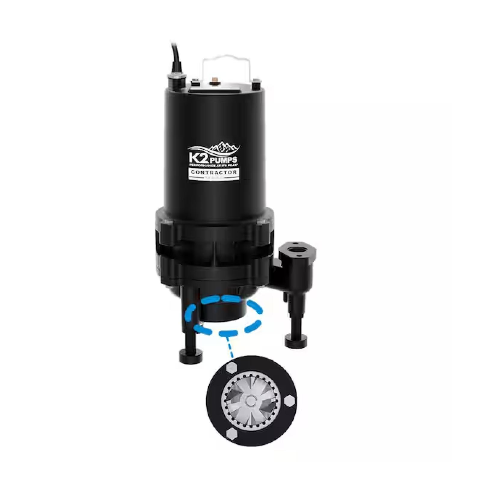 DALLAS LOCATION - K2 Contractor Series 2 HP Cast Iron Submersible Grinder/Sewage Pump