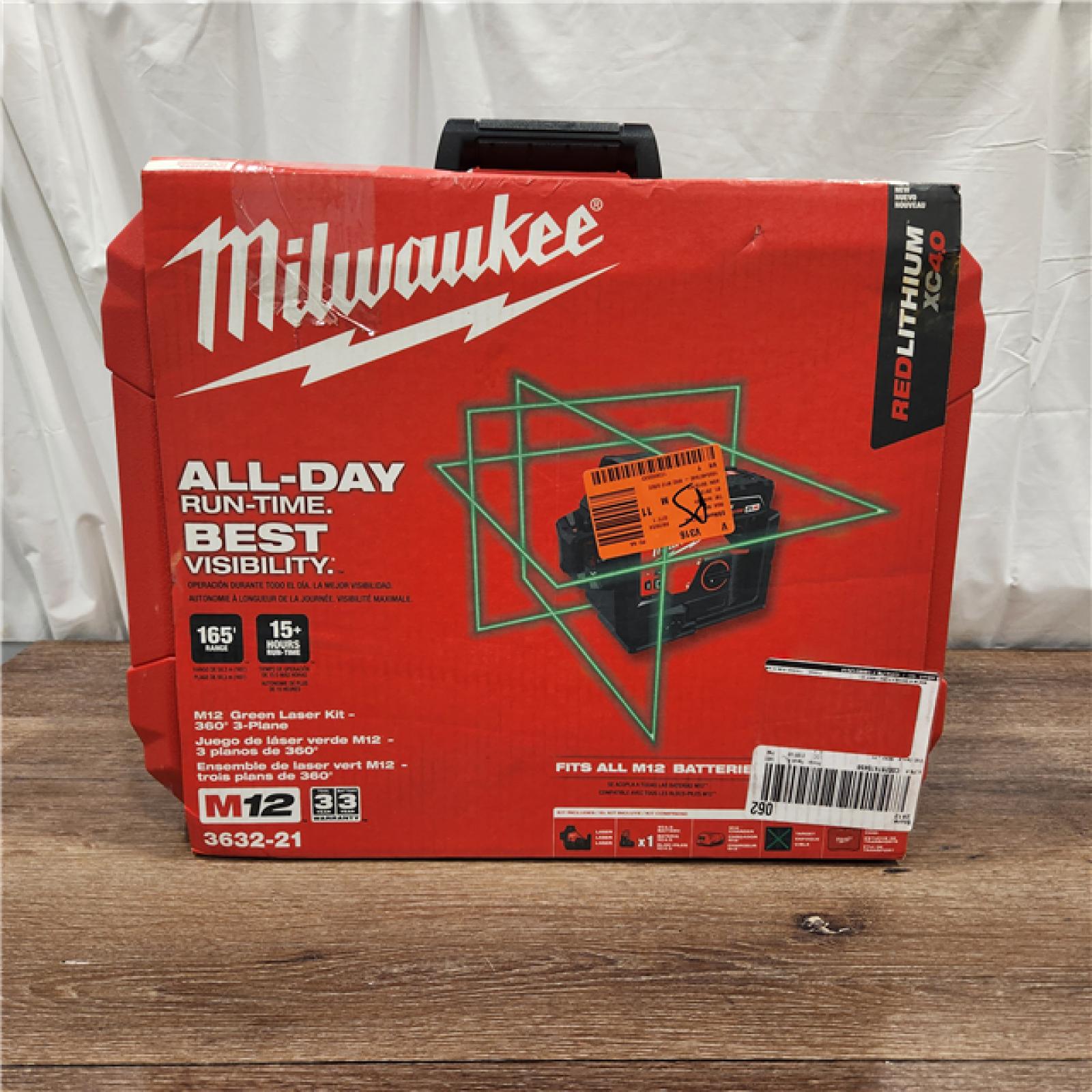 AS-IS Milwaukee-3632-21 M12 Green Beam Laser 360Â° 3-Plane Kit