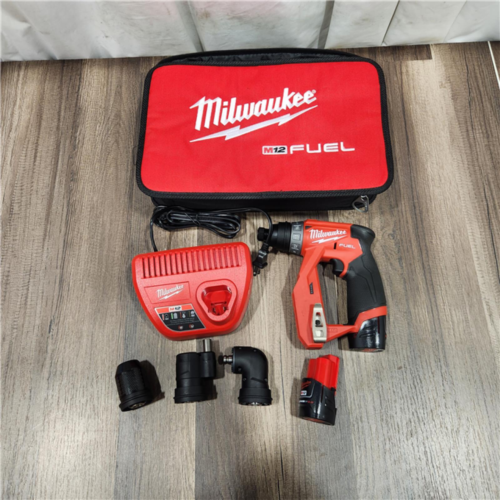 AS IS Milwaukee M12 FUEL 12V Lithium-Ion Brushless Cordless 4-in-1 Installation 3/8 in. Drill Driver Kit with 4-Tool Heads