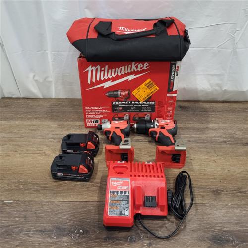 AS-IS M18 18V Lithium-Ion Brushless Cordless Compact Drill/Impact Combo Kit (2-Tool) W/(2) 2.0 Ah Batteries, Charger & Bag