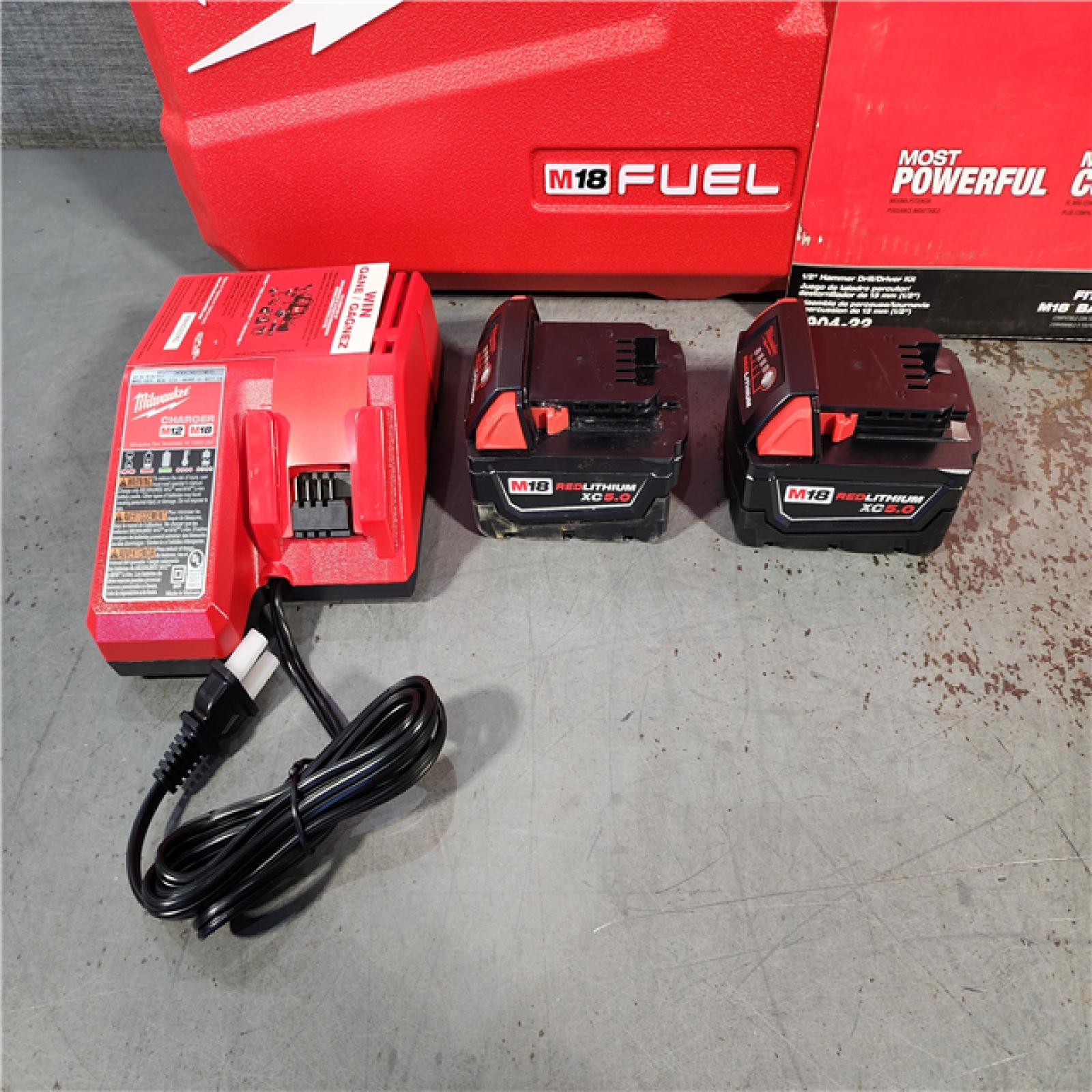 HOUSTON LOCATION - AS-IS (APPEARS LIKE NEW) Milwaukee 2904-22 Hammer Drill Driver Kit with Batteries  Charger & Tool Case  Red