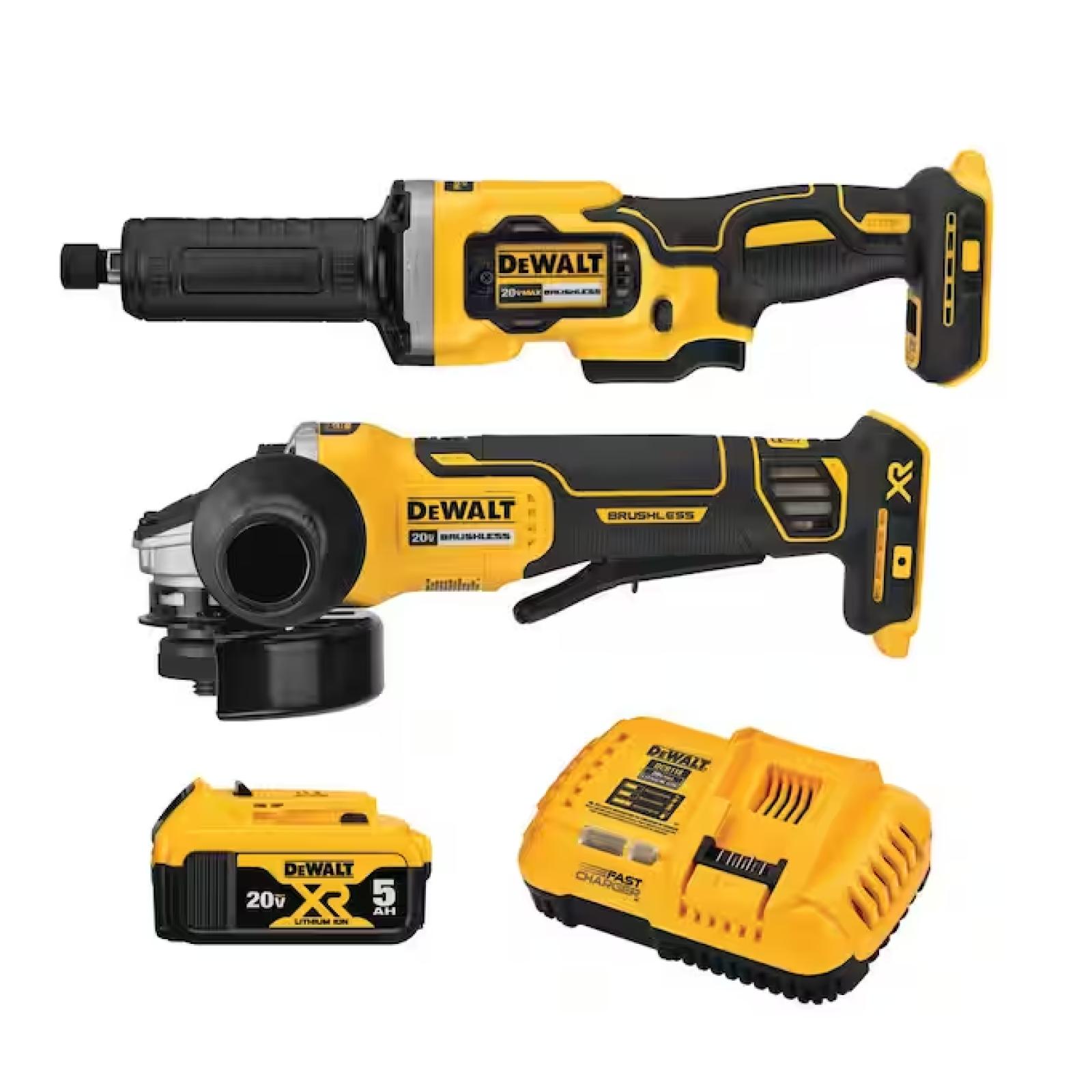 NEW! - DEWALT 20V MAX XR Cordless Grinder 2 Tool Combo Kit with 4.5 in. Grinder, 1-1/2 in. Die Grinder, and (1) 5.0Ah Battery