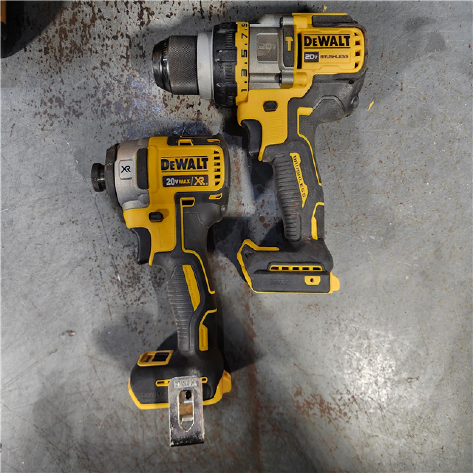 HOUSTON LOCATION - AS-IS DEWALT 20V MAX Cordless Brushless Hammer Drill/Driver 2 Tool Combo Kit with FLEXVOLT ADVANTAGE