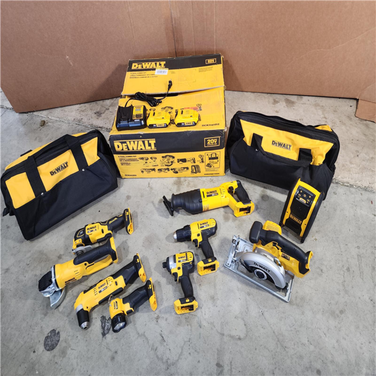 HOUSTON LOCATION - AS-IS (APPEARS LIKE NEW) Dewalt 20V MAX 9-Tool Power-Tool Combo Kit W/ Soft Case Including 2 Batteries & Charger