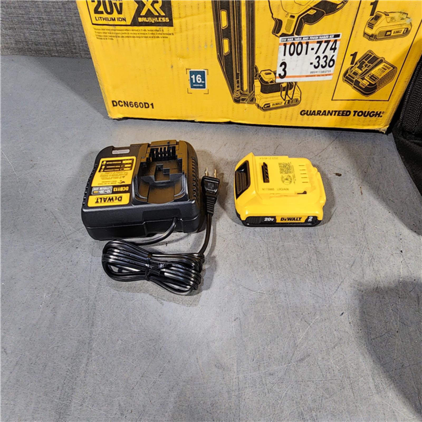 HOUSTON LOCATION - AS-IS DeWalt DCN660D1 20V 16 Gauge Cordless Angled Finish Nailer Kit W/ 2Ah Battery