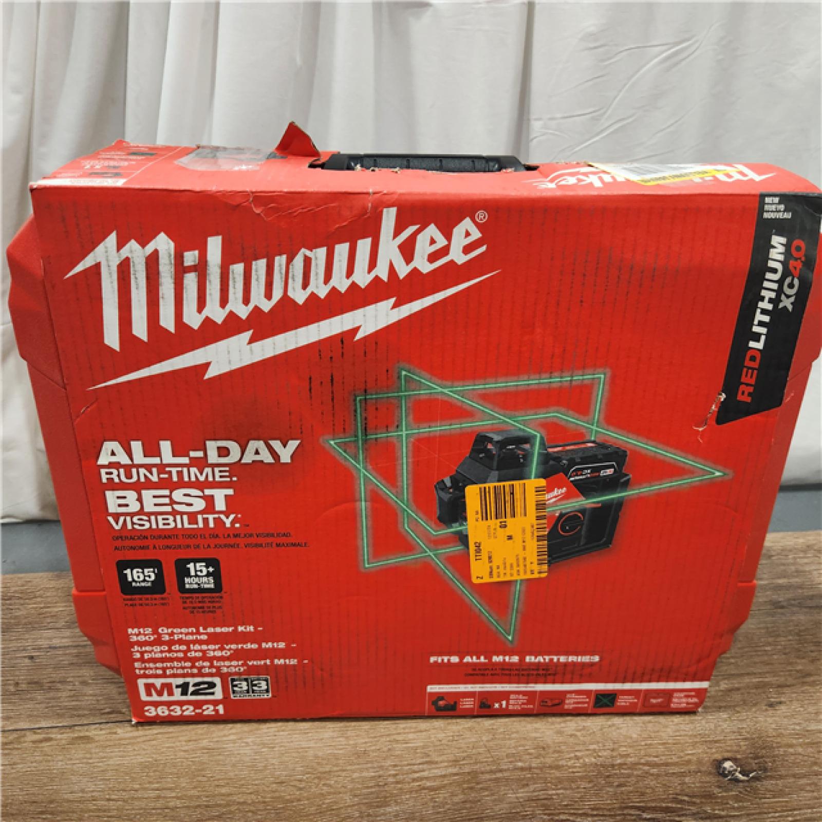 AS-IS Milwaukee-3632-21 M12 Green Beam Laser 360Â° 3-Plane Kit