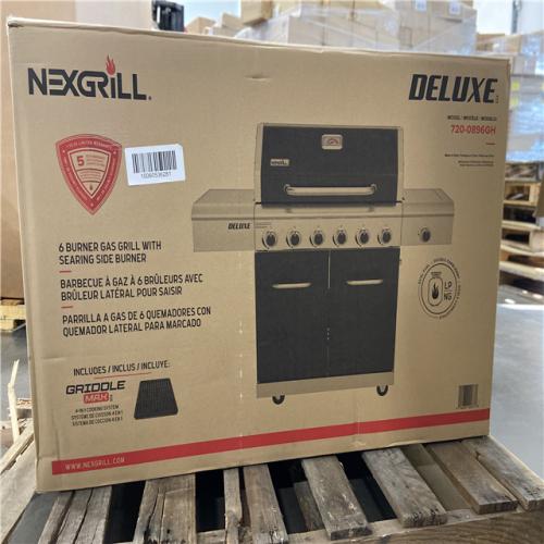 DALLAS LOCATION - Nexgrill Deluxe 6-Burner Dual Fuel Natural Gas Grill with Gourmet Plus Griddle Insert and Side Burner in Black