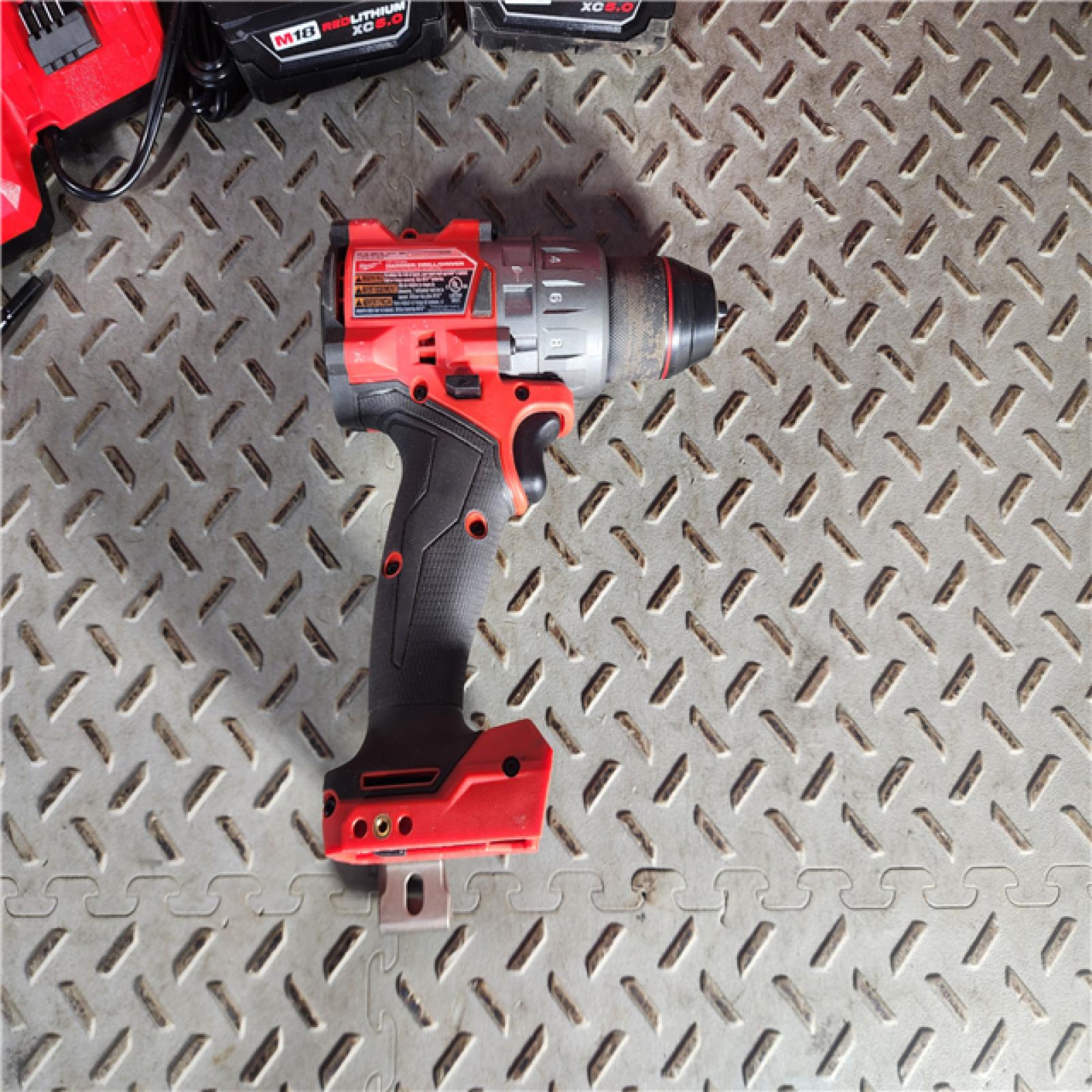 HOUSTON LOCATION - AS-IS Milwaukee 2904-22 Hammer Drill Driver Kit with Batteries  Charger & Tool Case  Red