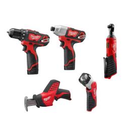 NEW! - Milwaukee Tool M12 12V Lithium-Ion Cordless Combo Kit (5-Tool) w/ (2) 1.5Ah Batteries, Charger and Tool Bag