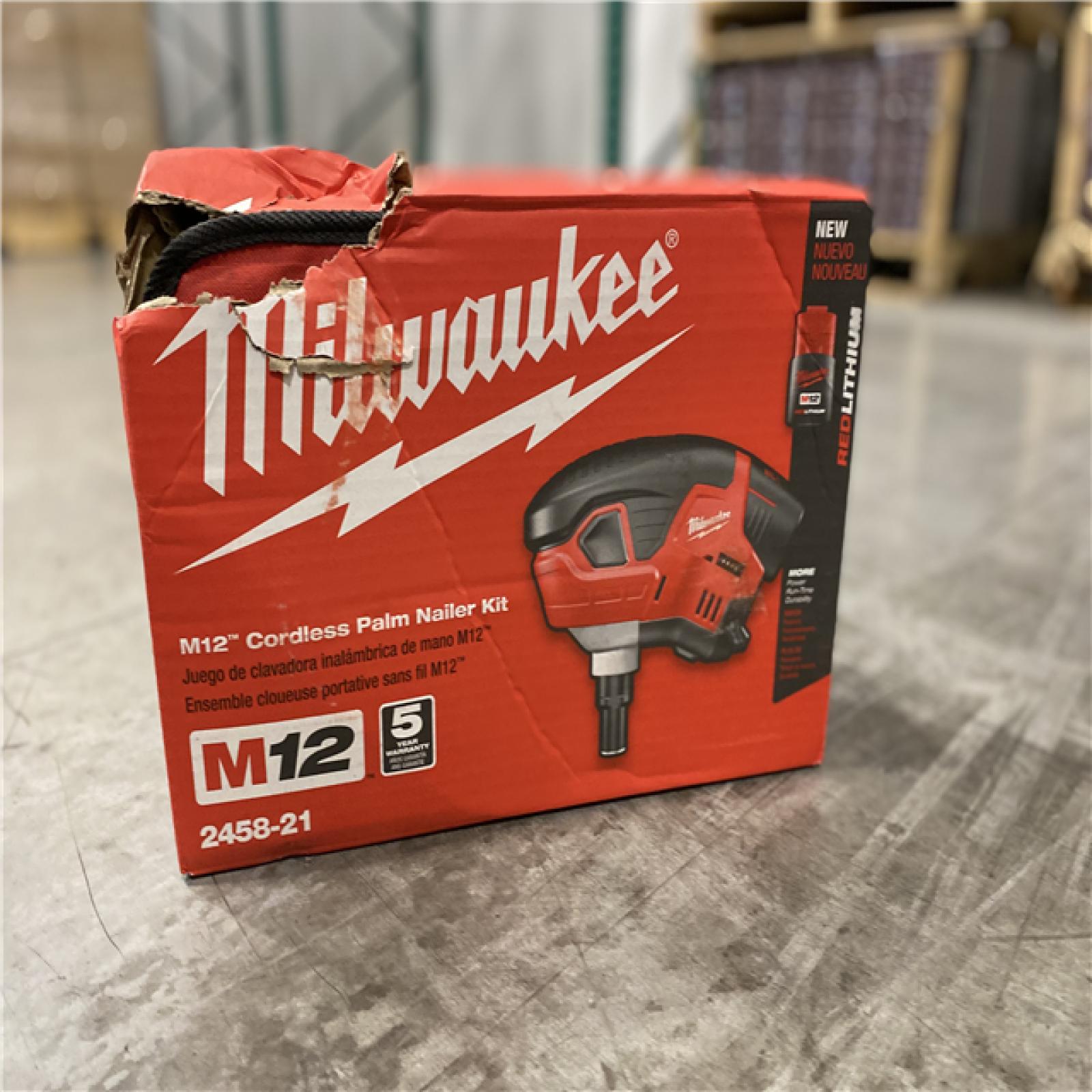 NEW! - Milwaukee M12 12-Volt Lithium-Ion Cordless Palm Nailer Kit with One 1.5Ah Battery, Charger and Tool Bag