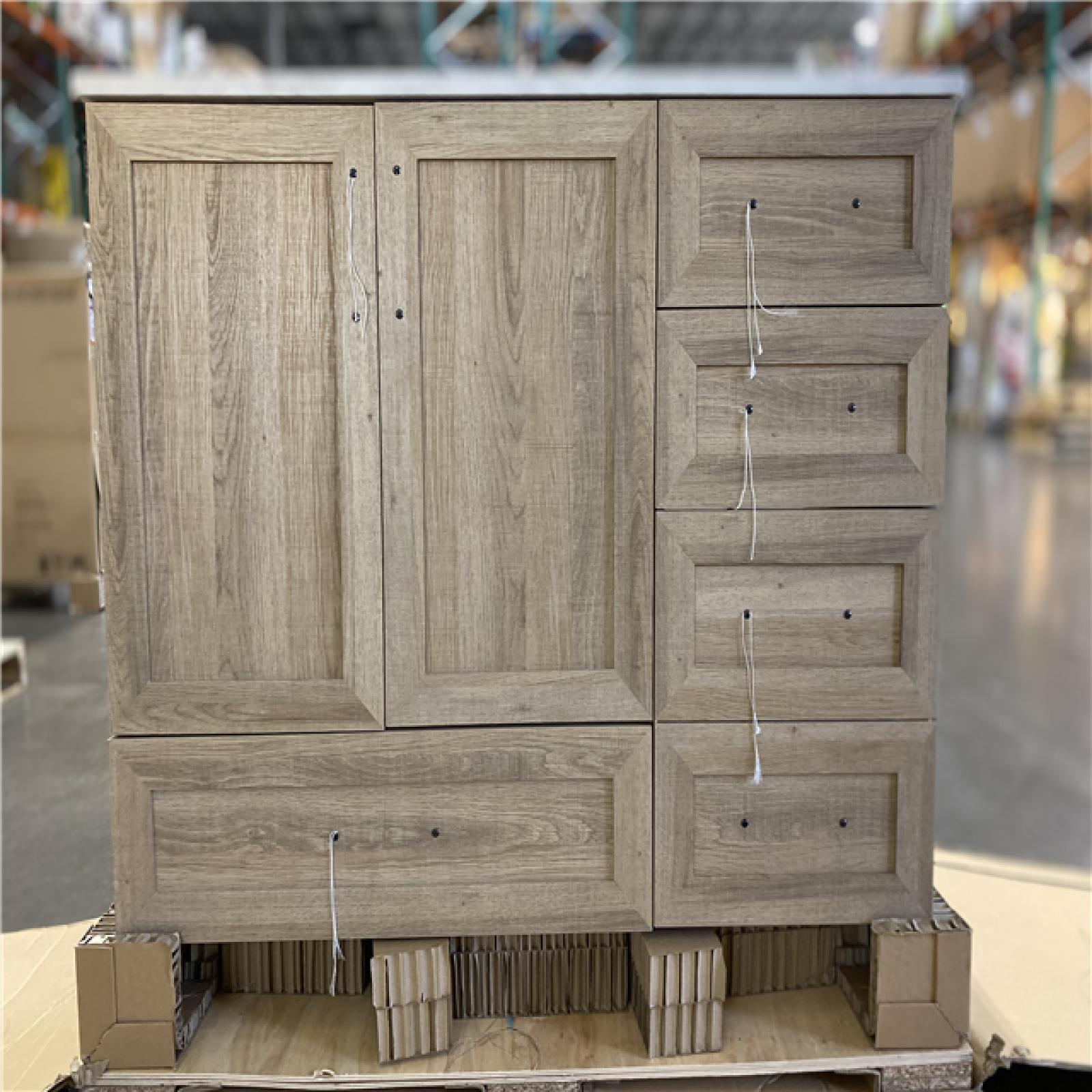 DALLAS LOCATION - Glacier Bay Tobana 42 in. Single Sink Weathered Tan Bath Vanity with White Engineered Marble Top (Assembled)