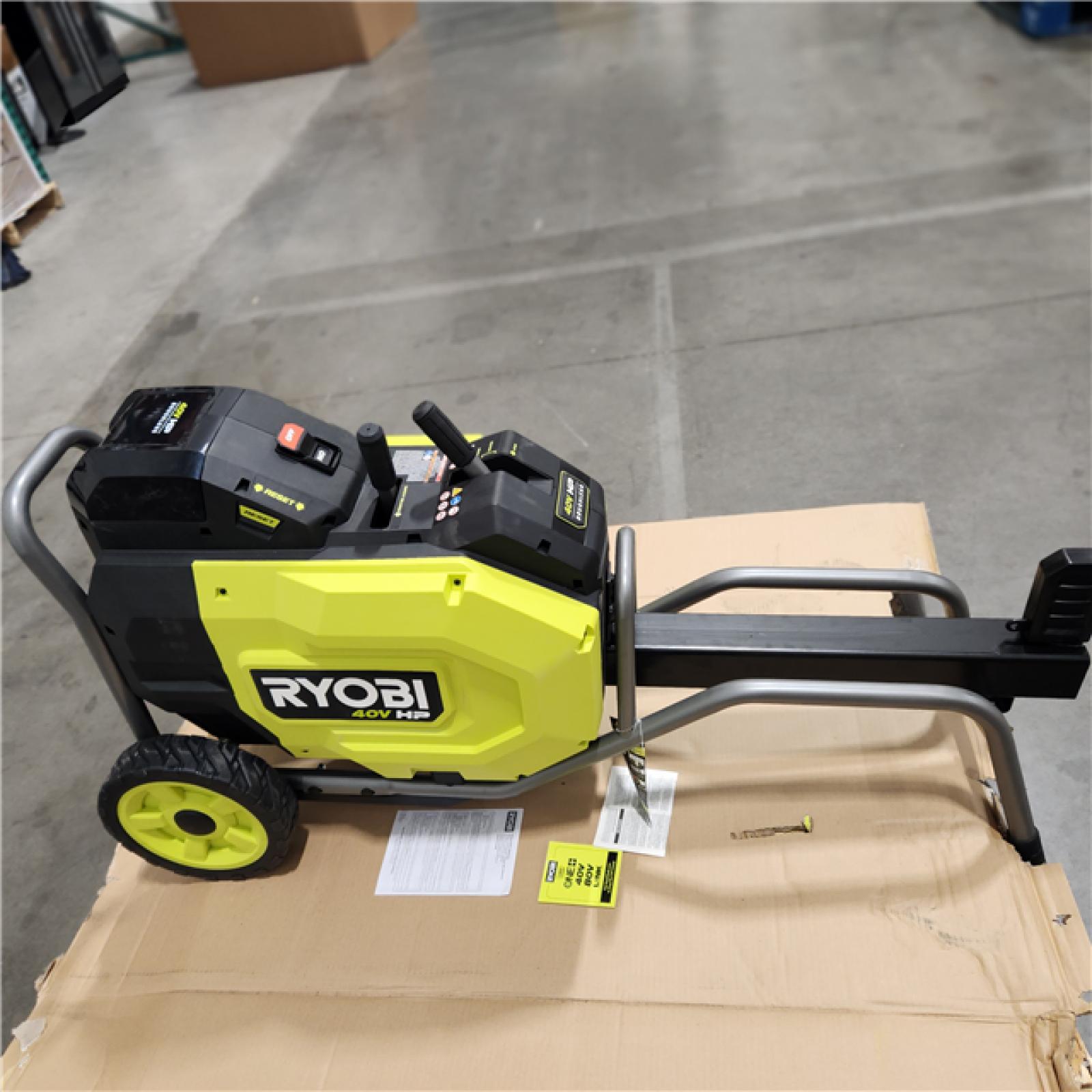 Dallas Location - As-Is RYOBI 40V HP Brushless 12-Ton Kinetic Battery Electric Log Splitter Kit - 4.0Ah Battery and Charger Included-Appears Excellent Condition