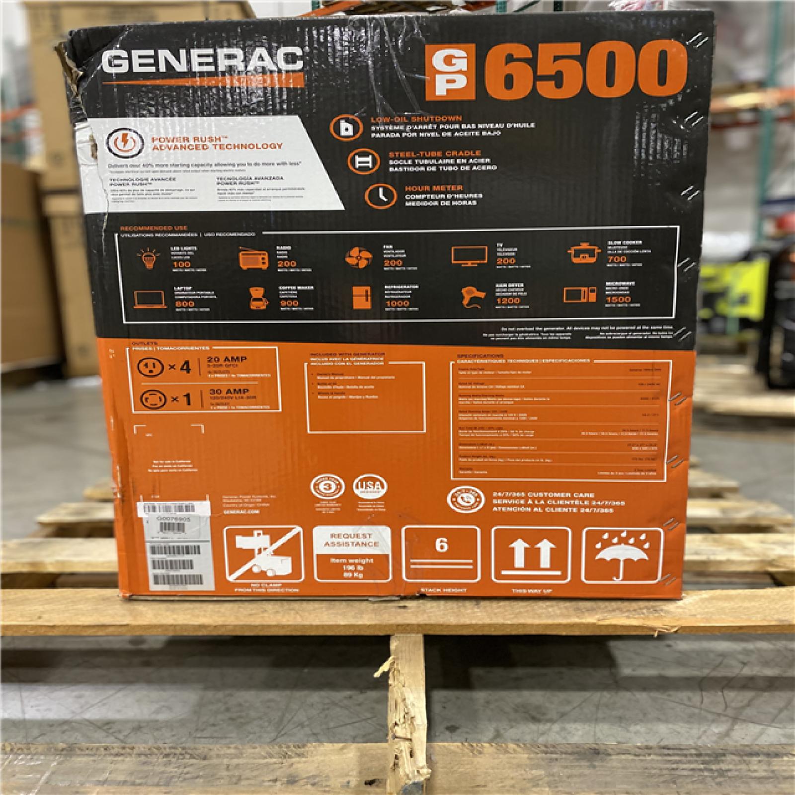 DALLAS LOCATION - Generac GP 6500-Watt Recoil Start Gas-Powered Portable Generator, 49-ST/CSA