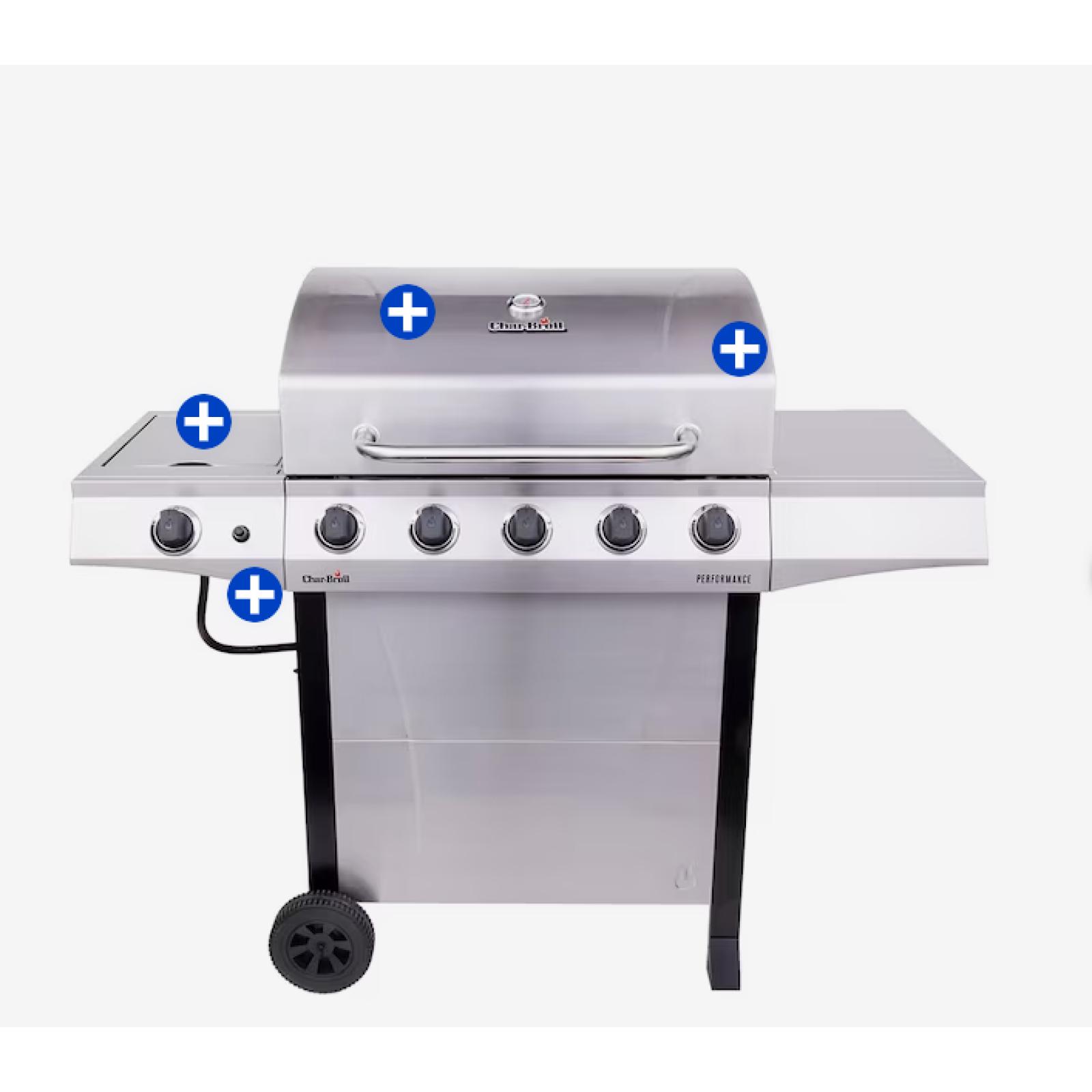 DALLAS LOCATION - Char-Broil Performance Series Silver 5-Burner Liquid Propane Gas Grill with 1 Side Burner PALLET - (8 UNITS)