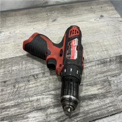 AS-IS MILWAUKEE M12 12V Lithium-Ion Cordless 3/8 in. Drill/Driver Kit with Two 1.5 Ah Batteries, Charger and Tool Bag