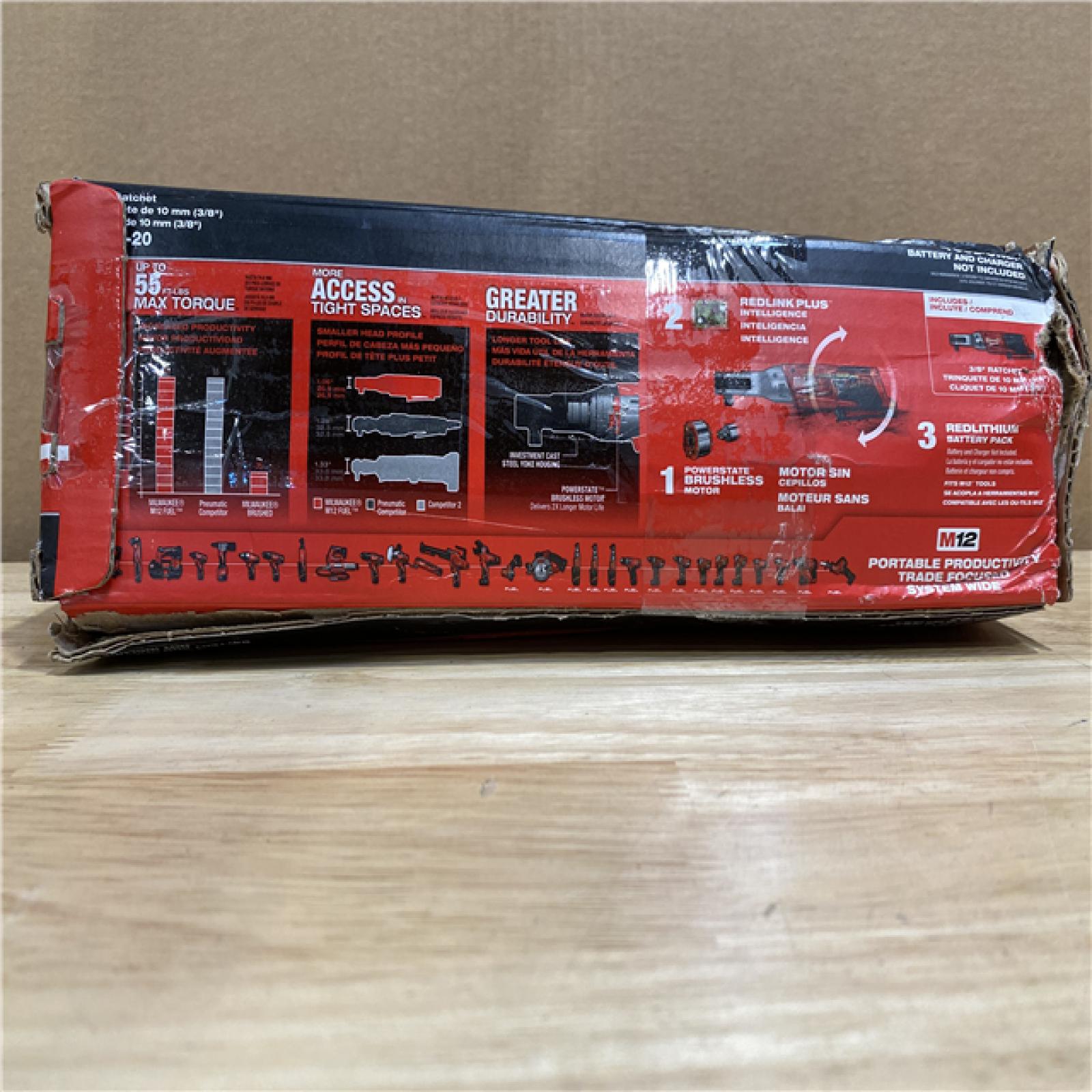 NEW! -Milwaukee M12 FUEL 12V Lithium-Ion Brushless Cordless 3/8 in. Ratchet (Tool-Only)