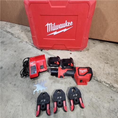 HOUSTON LOCATION - AS-IS (APPEARS LIKE NEW) M18 18V Lithium-Ion Cordless Short Throw Press Tool Kit with 3 PEX Crimp Jaws (2) 2.0 Ah Batteries and Charger