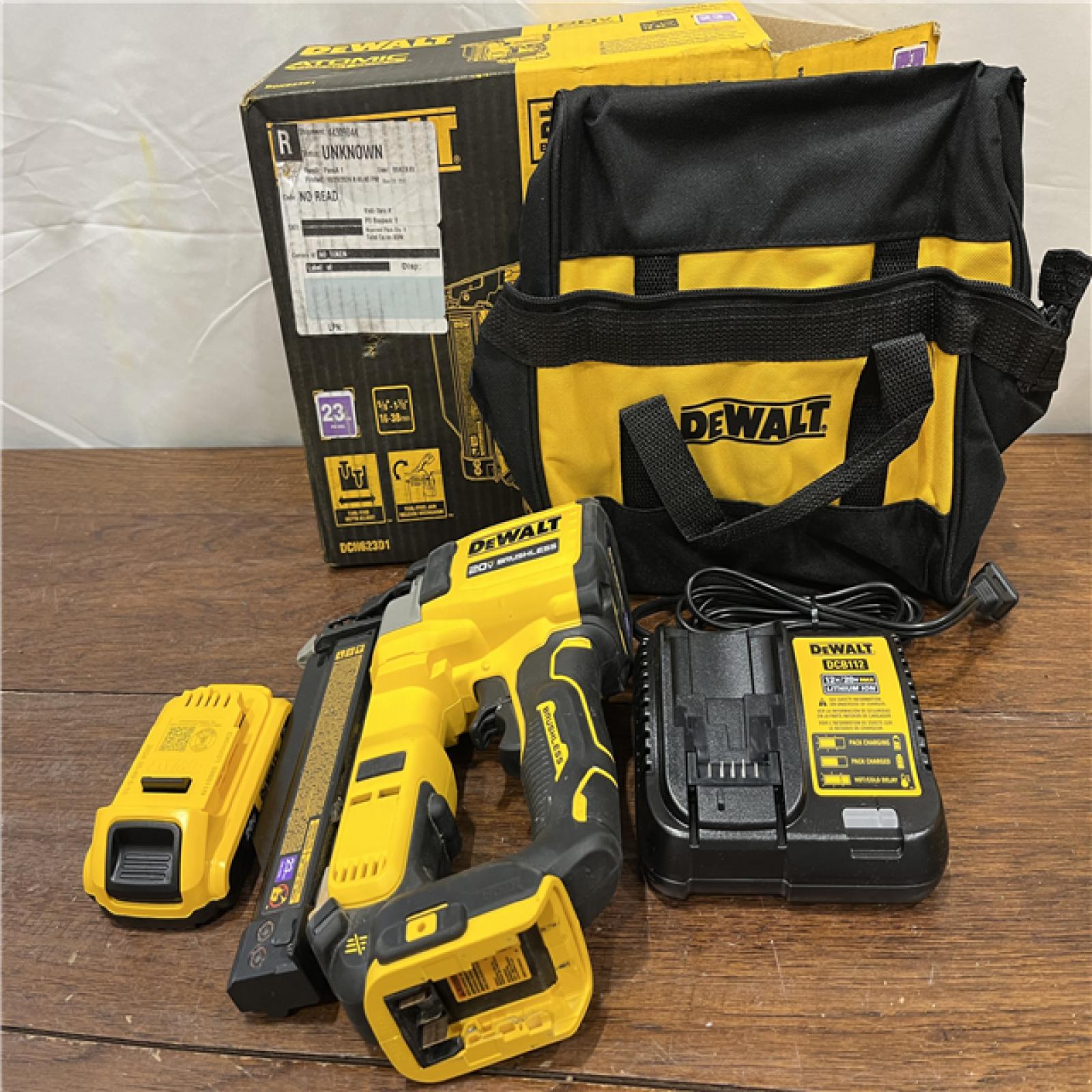 AS-ISDeWalt DCN623D1 20-Volt MAX Atomic Compact Cordless Pin Nailer Kit  Brushless Motor  23 Gauge  Battery - Quantity 1