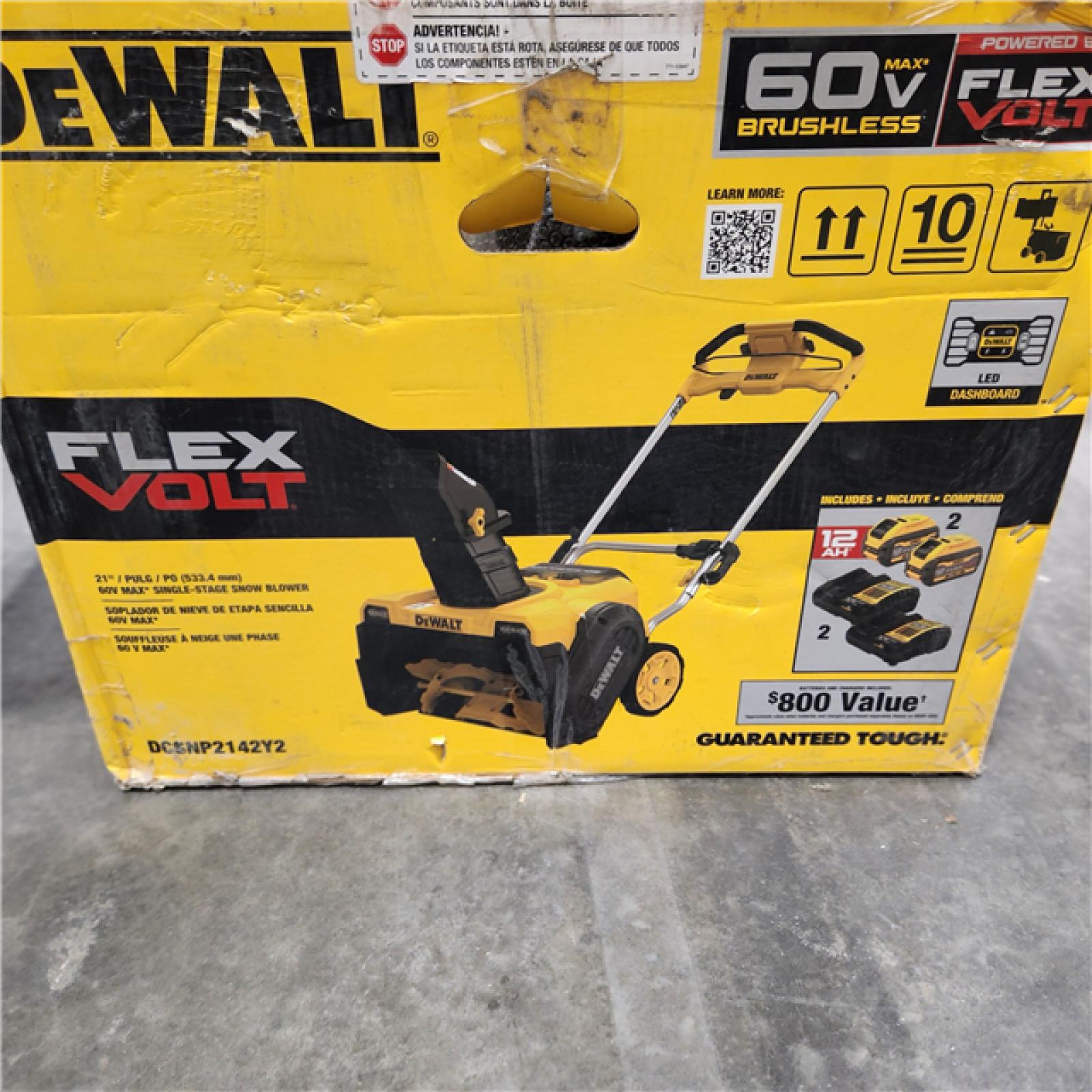 Dallas Location - As-Is DEWALT 60-Volt 21 in. Snow Blower with Two 12.0 Ah FLEXVOLT Batteries and 2 Chargers