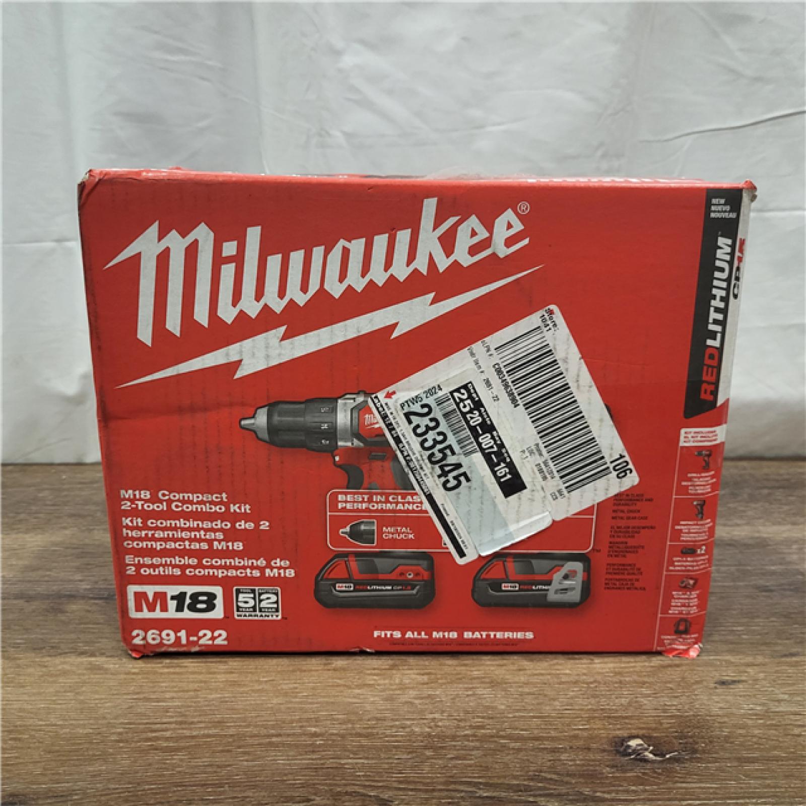 AS-IS Milwaukee M18 18V Cordless Brushed 2 Tool Drill/Driver and Impact Driver Kit