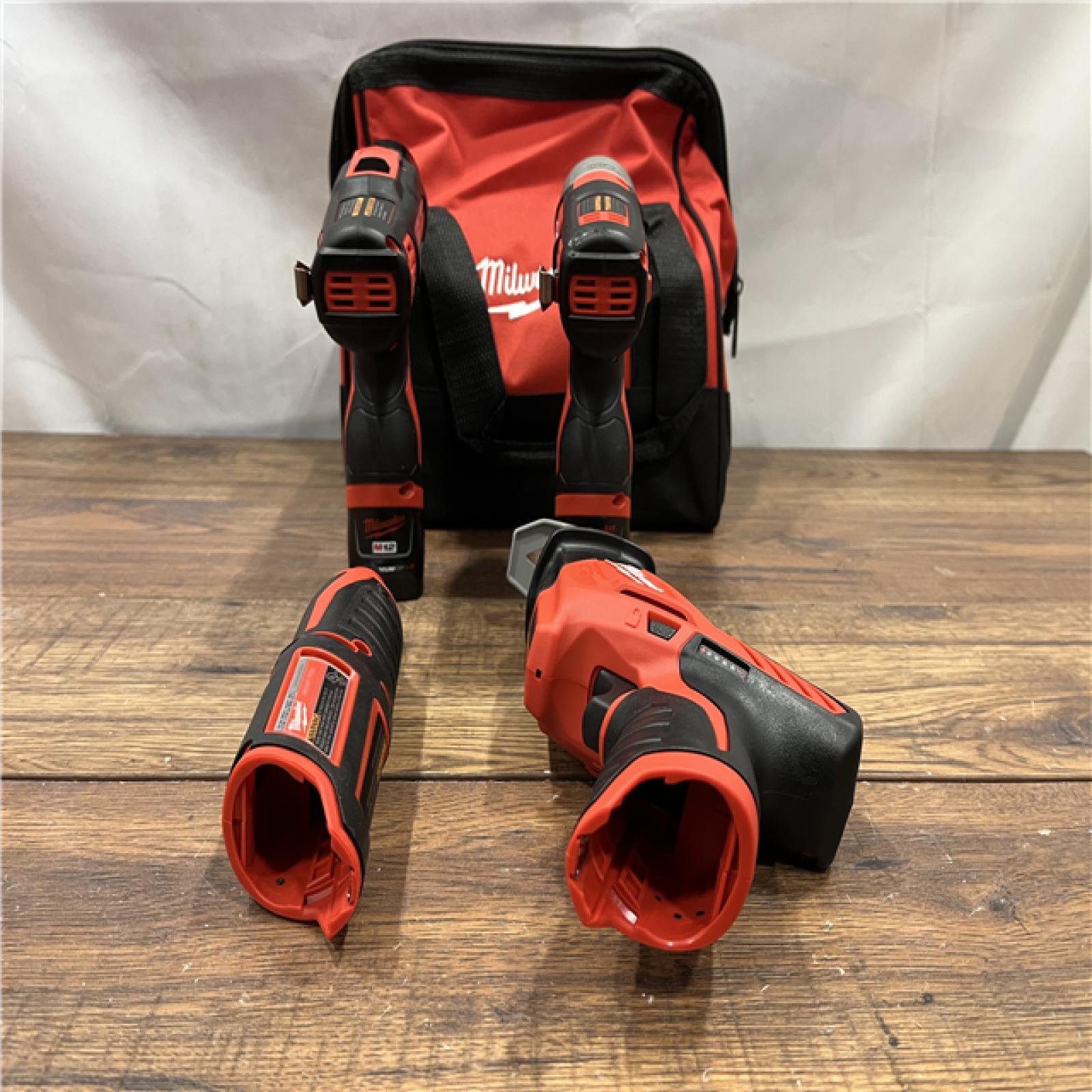 AS IS M12 12V Lithium-Ion Cordless 4-Tool Combo Kit with (2) Compact 1.5Ah Batteries and Charger