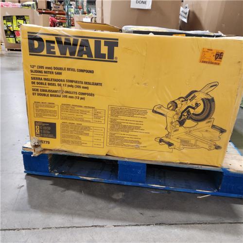 Dallas Location - NEW- DEWALT 15 Amp Corded 12 in. Double Bevel Sliding Compound Miter Saw, Blade Wrench and Material Clamp