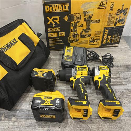 AS-IS DEWALT 20V MAX XR Hammer Drill and ATOMIC Impact Driver 2 Tool Cordless Combo Kit with (1) 4.0Ah AND (1) 6.0AH Batteries, Charger, and Bag