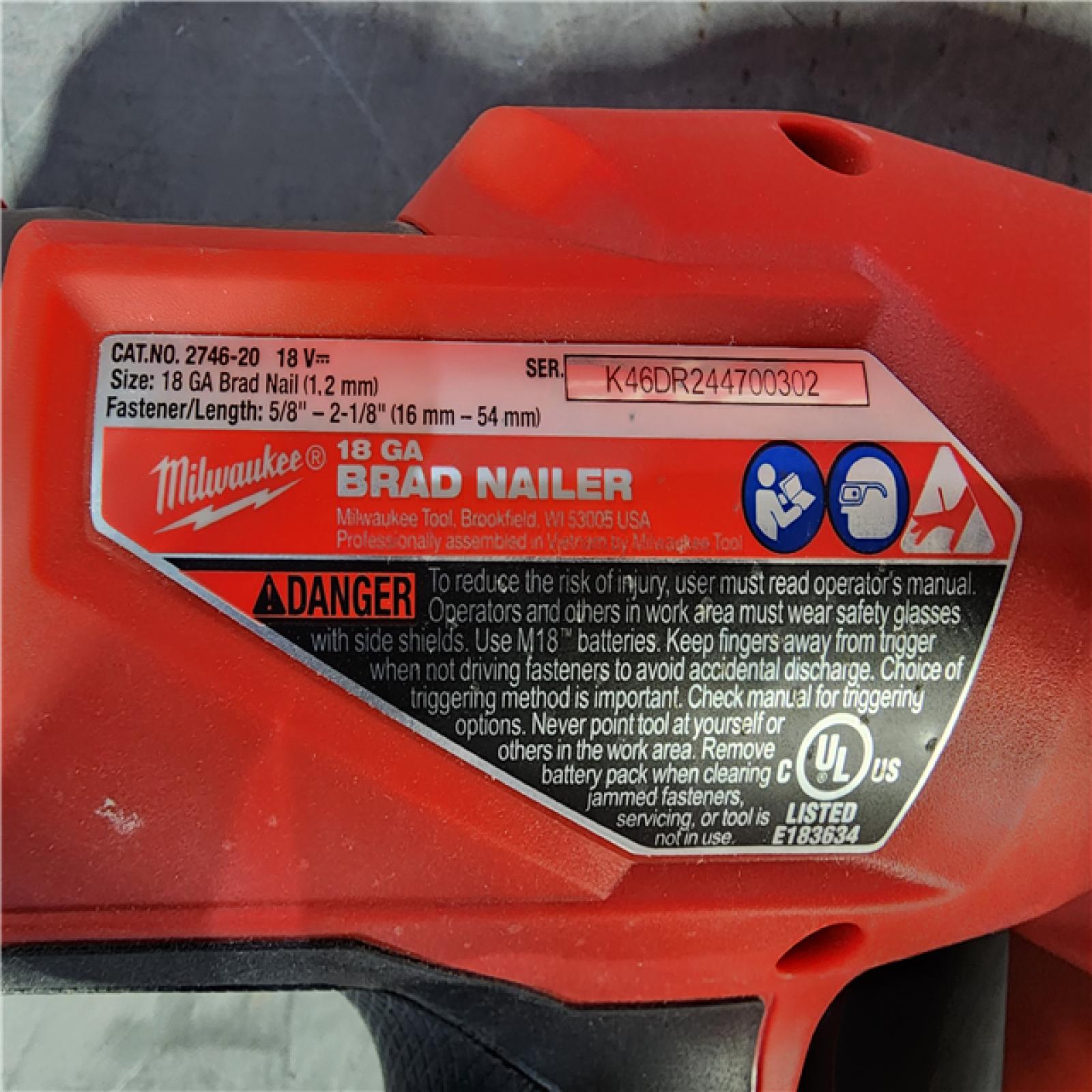 HOUSTON LOCATION - AS-IS Milwaukee M18 Fuel 18V Brushless 18-Gauge Brad Nailer 2746-20 (Bare Tool)