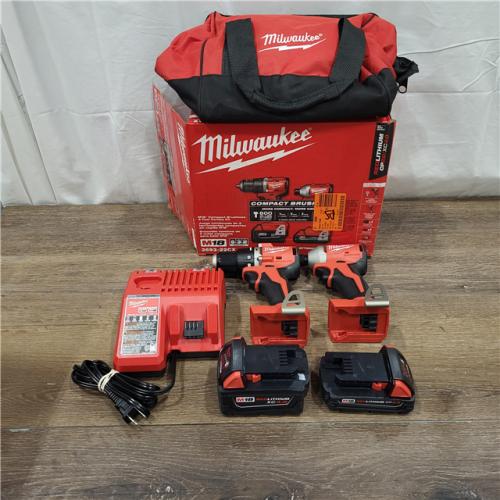 AS-IS M18 18-Volt Lithium-Ion Brushless Cordless Compact Hammer Drill/Impact Combo Kit (2-Tool) with (2) Batteries, Bag