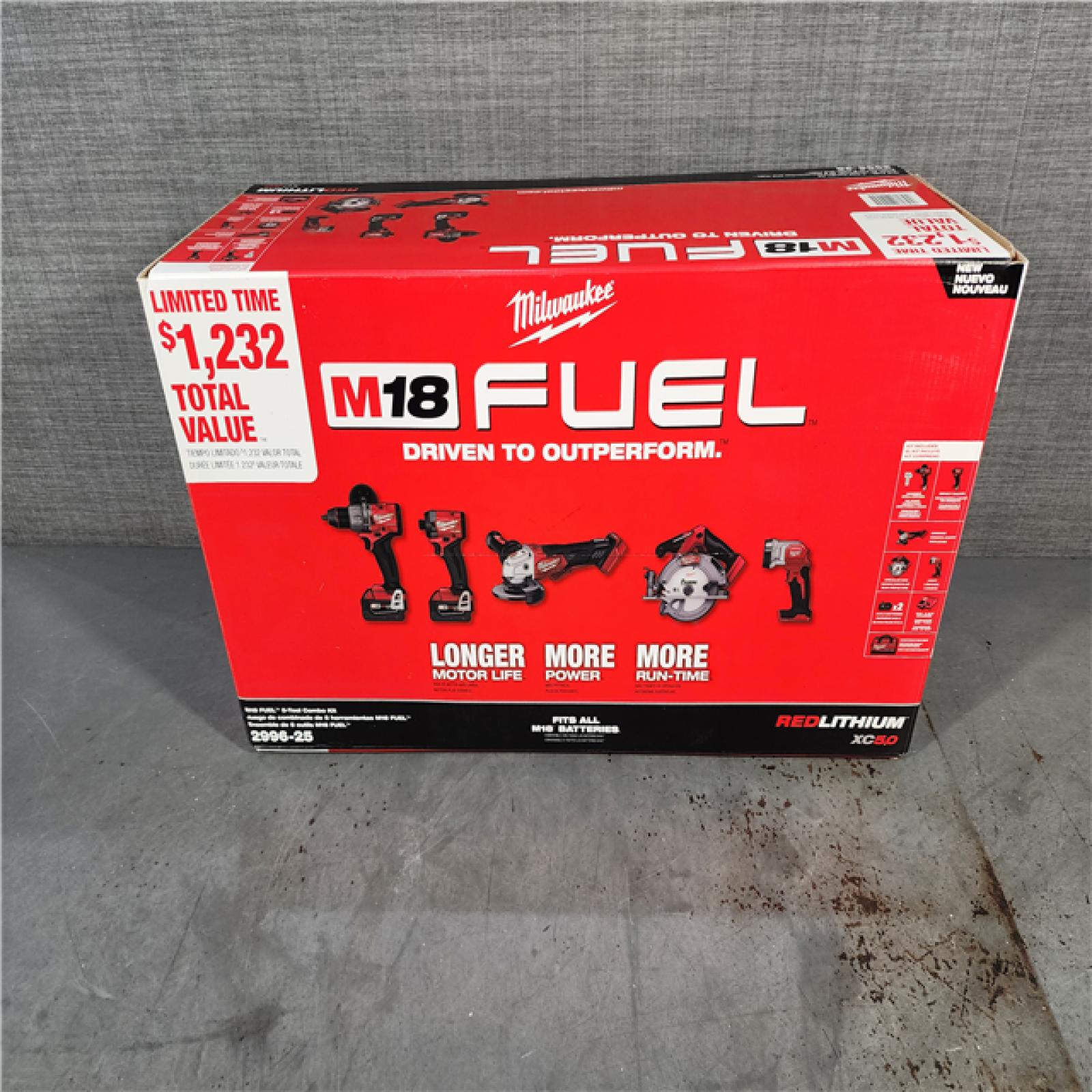 HOUSTON LOCATION - AS-IS (APPEARS LIKE NEW) M18 18-Volt Lithium-Ion Brushless Cordless FUEL Combo Kit (5-Tool) with 2-Batteries, 1-Charger, and Tool Bag