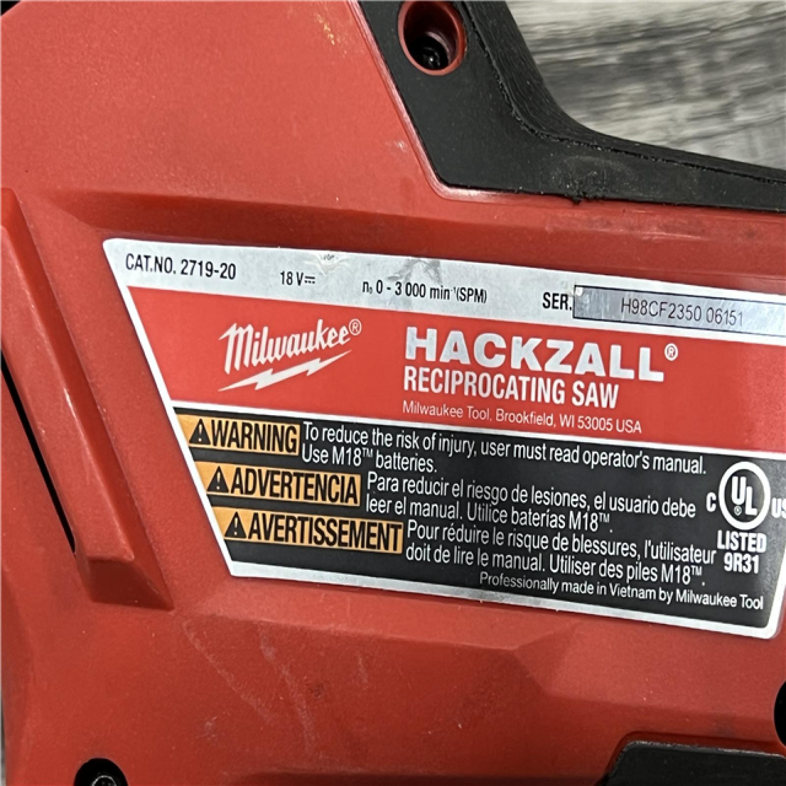 AS-IS MILWAUKEE M18 FUEL 18V Lithium-Ion Brushless Cordless HACKZALL Reciprocating Saw (Tool-Only)