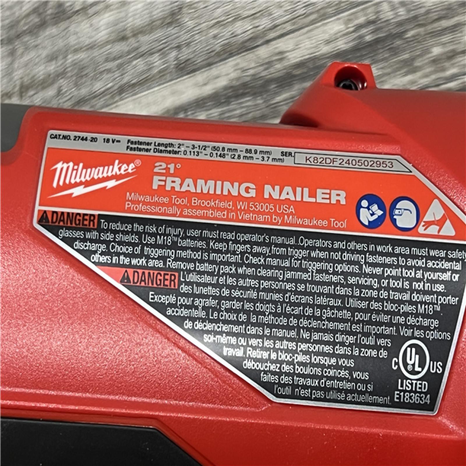 AS-IS Milwaukee 2744-20 M18 FUEL 21-Degree Cordless Framing Nailer (Tool Only)