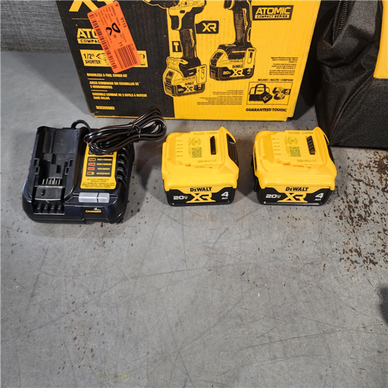 HOUSTON LOCATION - AS-IS DEWALT 20V MAX XR Hammer Drill and ATOMIC Impact Driver 2 Tool Cordless Combo Kit with (2) 4.0Ah Batteries, Charger, and Bag