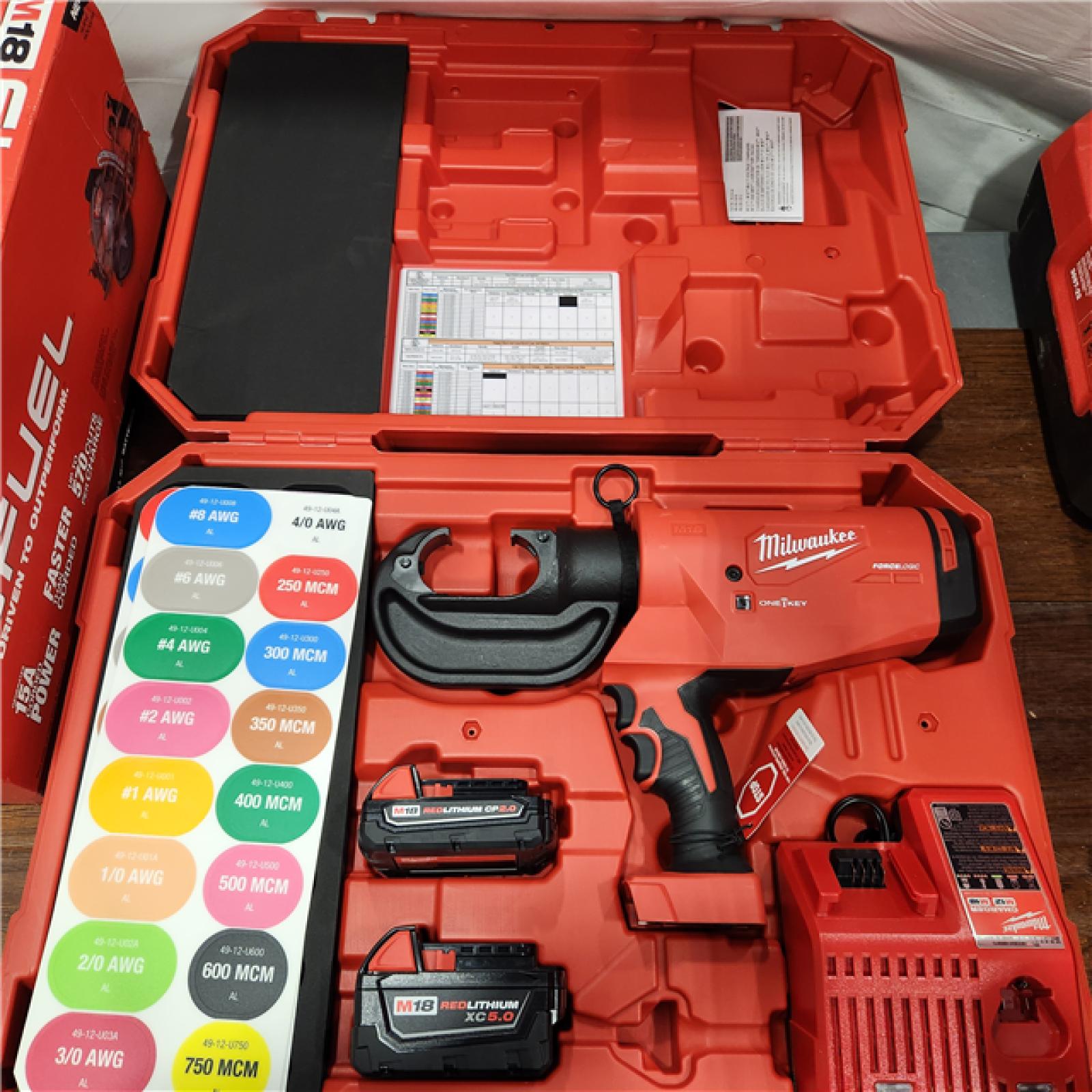 AS-IS M18 18V Lithium-Ion Cordless FORCE LOGIC 750 MCM Crimper W/(2) Batteries, Charger, Hard Case