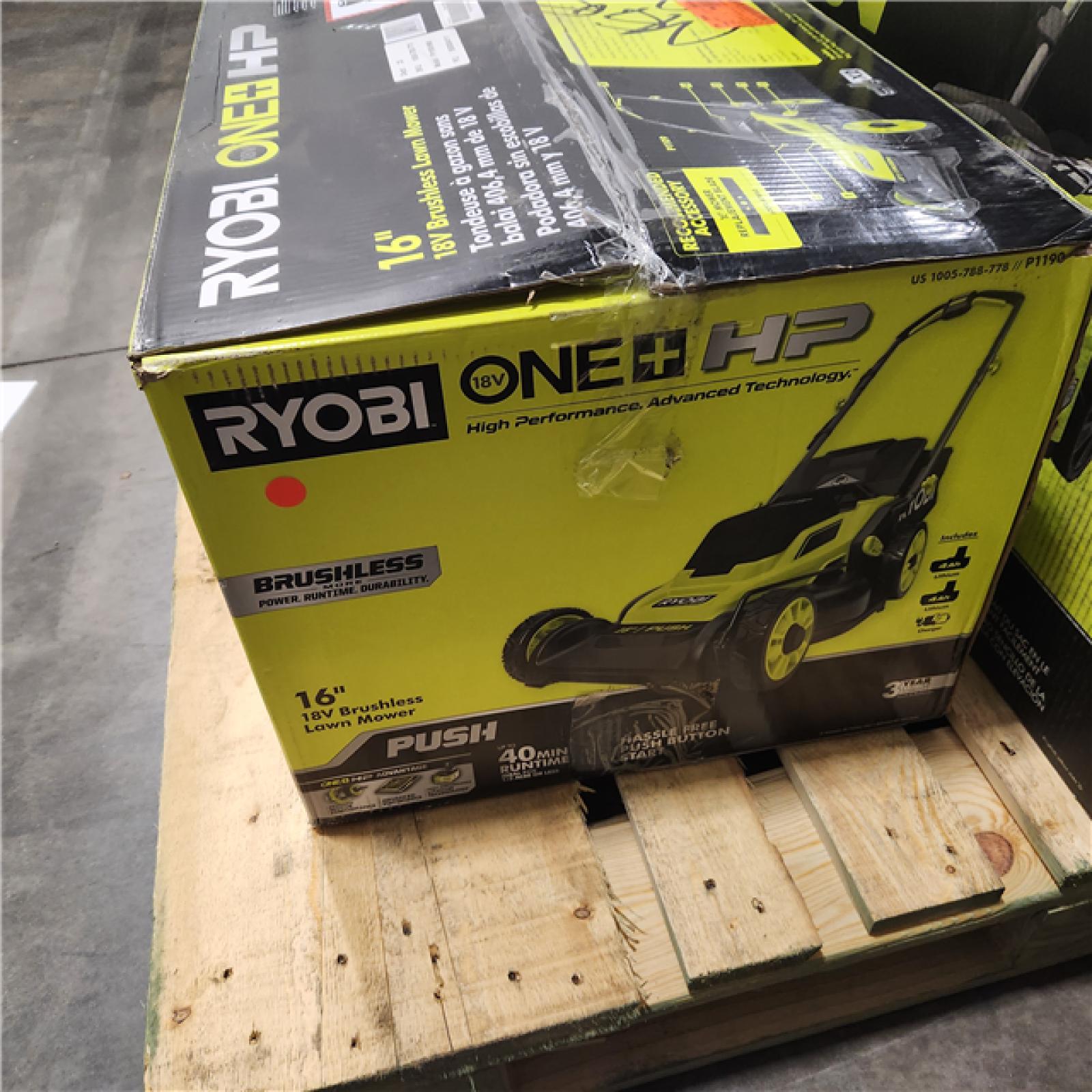 DALLAS LOCATION - AS-IS RYOBI ONE+ HP 18V Brushless 16 in. Cordless Battery Walk Behind Push Lawn Mower with (2) 4.0 Ah Batteries and (1) Charger