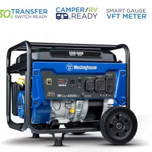 NEW! - Westinghouse 6,600/5,300-Watt Gas Powered Portable Generator with Recoil Start, 30A 120/240V Outlet