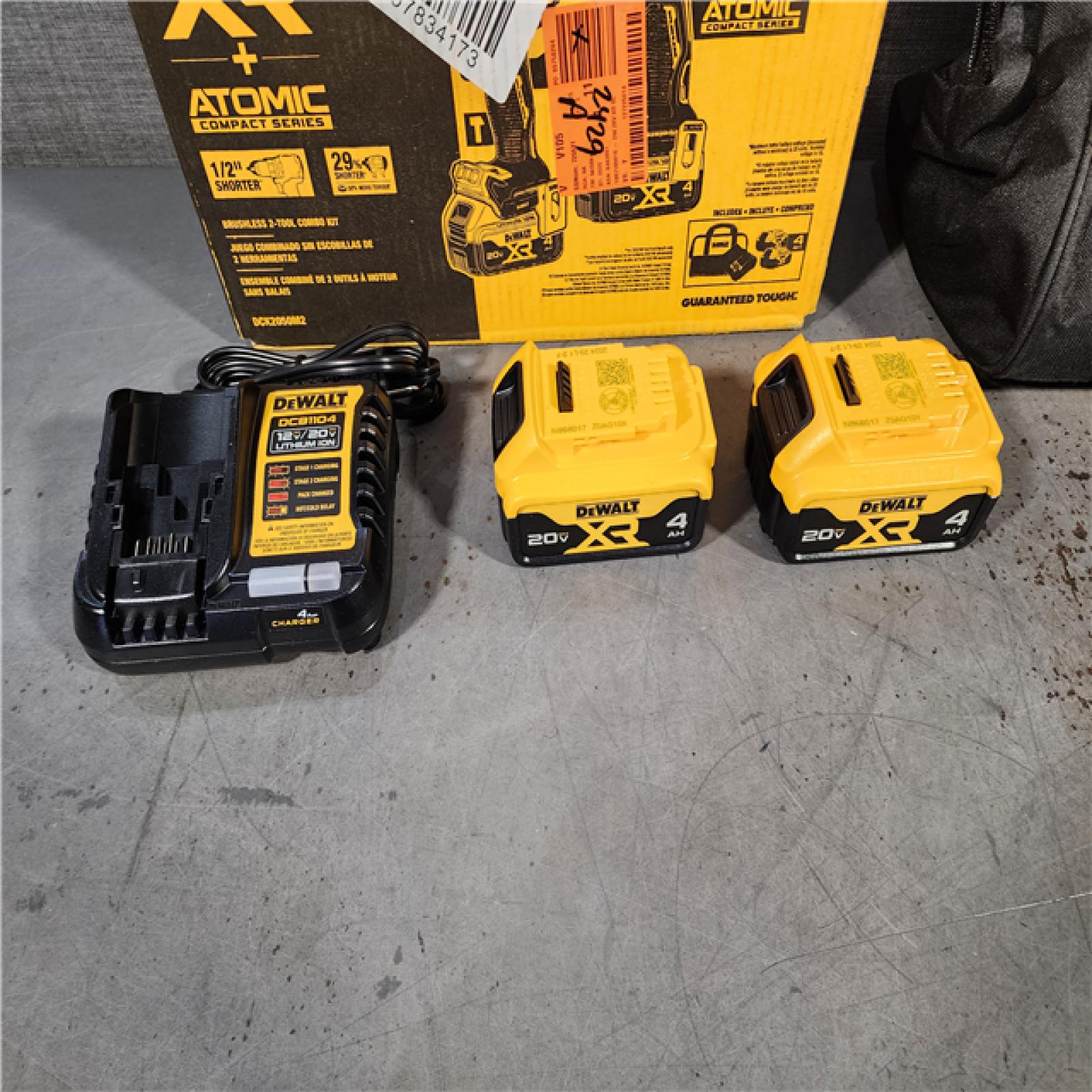 HOUSTON LOCATION - AS-IS DEWALT 20V MAX XR Hammer Drill and ATOMIC Impact Driver 2 Tool Cordless Combo Kit with (2) 4.0Ah Batteries, Charger, and Bag