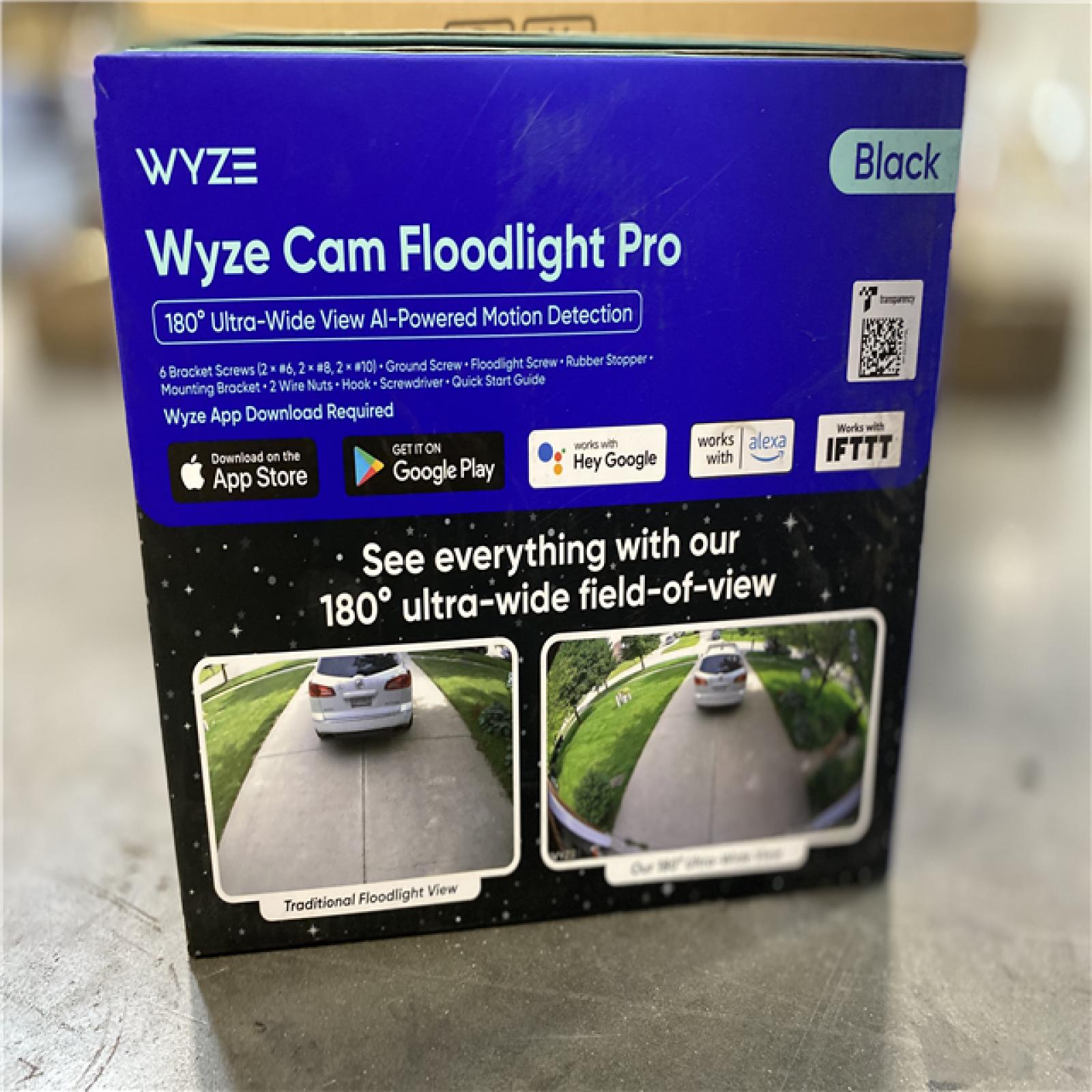 NEW! - Wyze Wired Outdoor Wi-Fi Floodlight Pro Home Security Camera with 2K resolution, App and Voice Control, Black